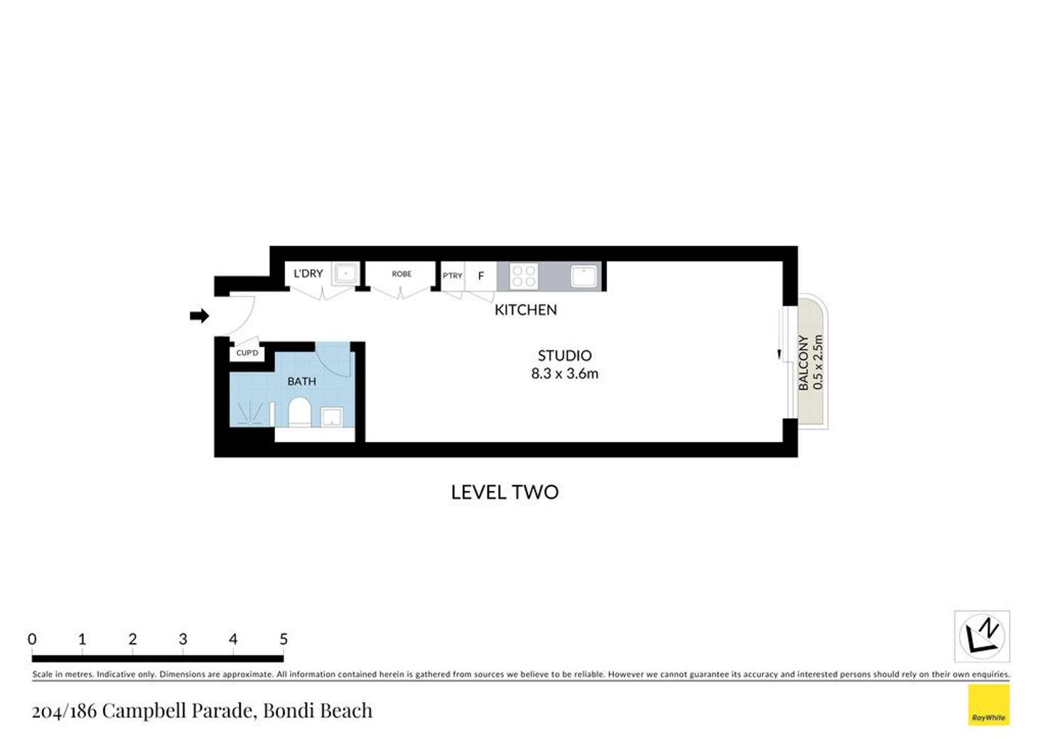 Floorplan of Homely studio listing, 204/186 Campbell Parade, Bondi Beach NSW 2026