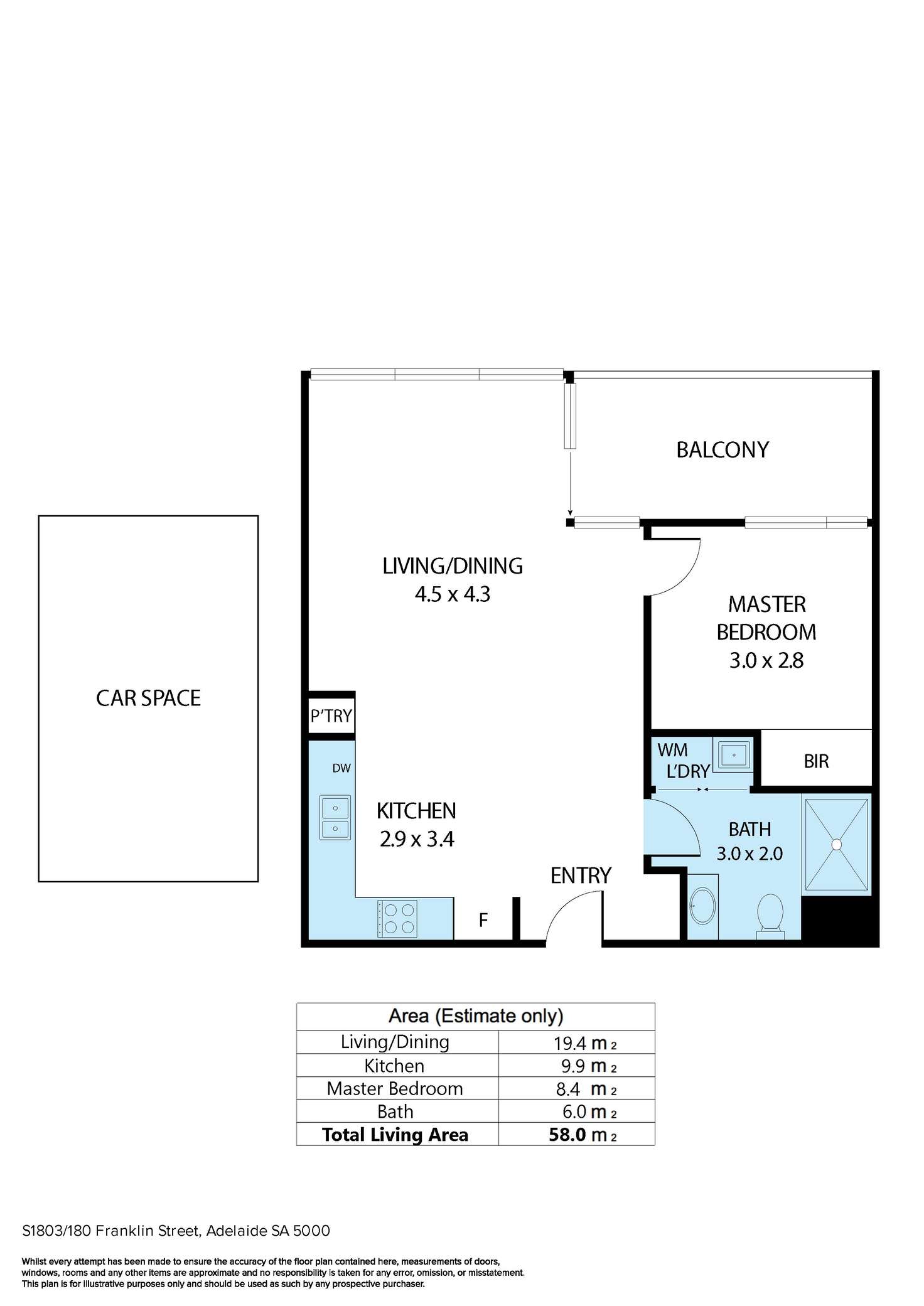 Floorplan of Homely apartment listing, S1803/180 Franklin Street, Adelaide SA 5000