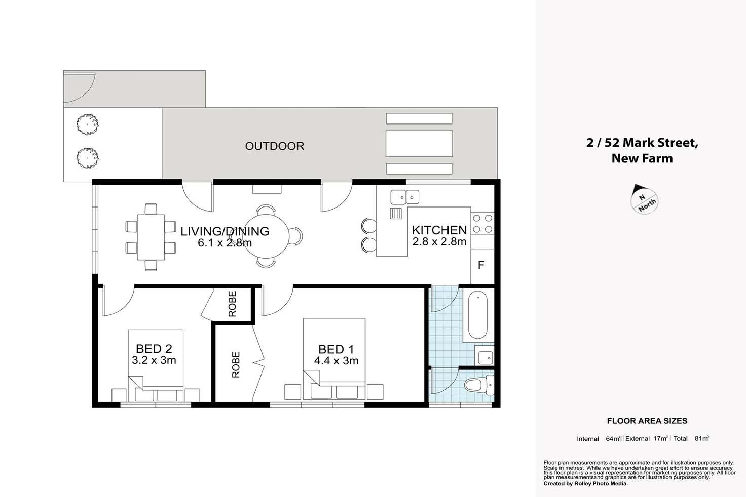 Floorplan of Homely apartment listing, 2/52 Mark Street, New Farm QLD 4005