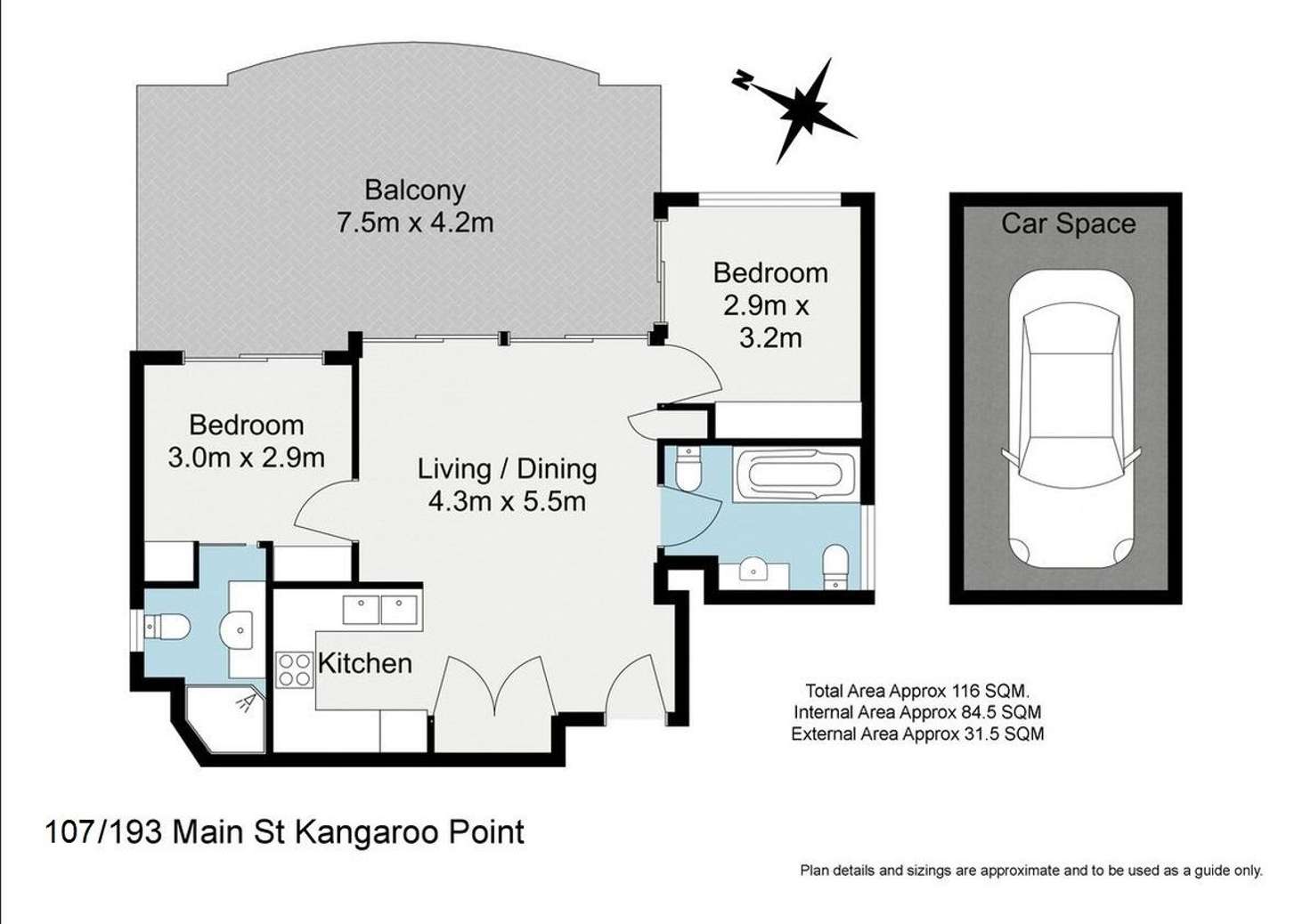 Floorplan of Homely unit listing, 107/193 Main Street, Kangaroo Point QLD 4169