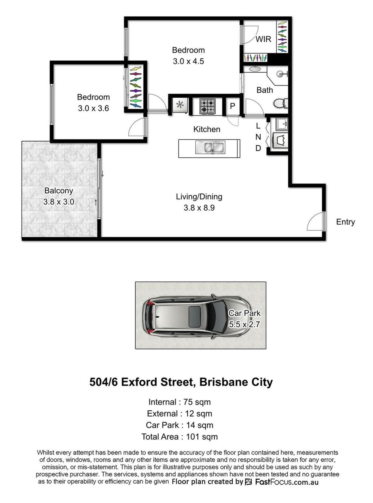 Floorplan of Homely apartment listing, 504/6 Exford Street, Brisbane City QLD 4000