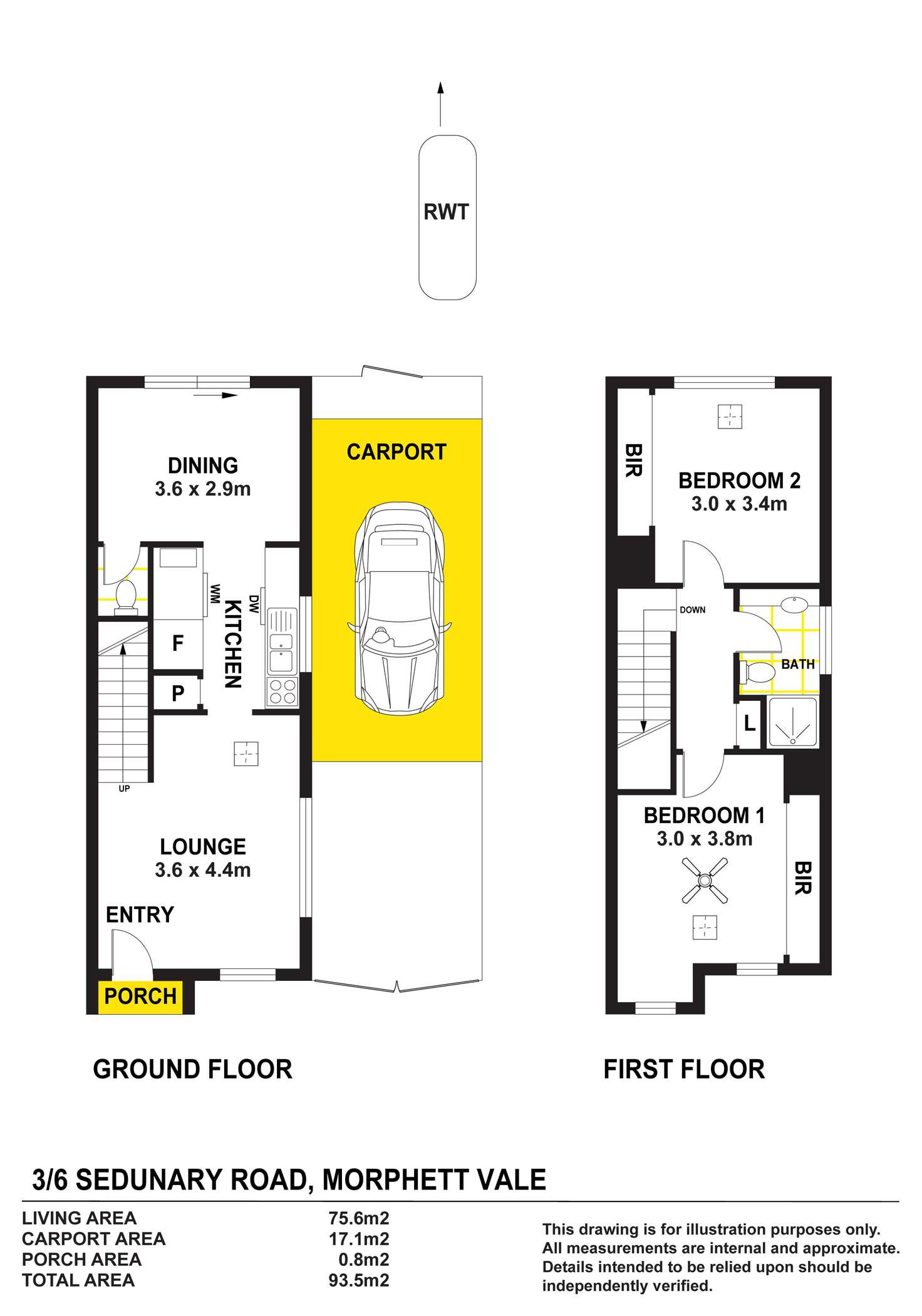 Floorplan of Homely townhouse listing, 3/6 Sedunary Road, Morphett Vale SA 5162