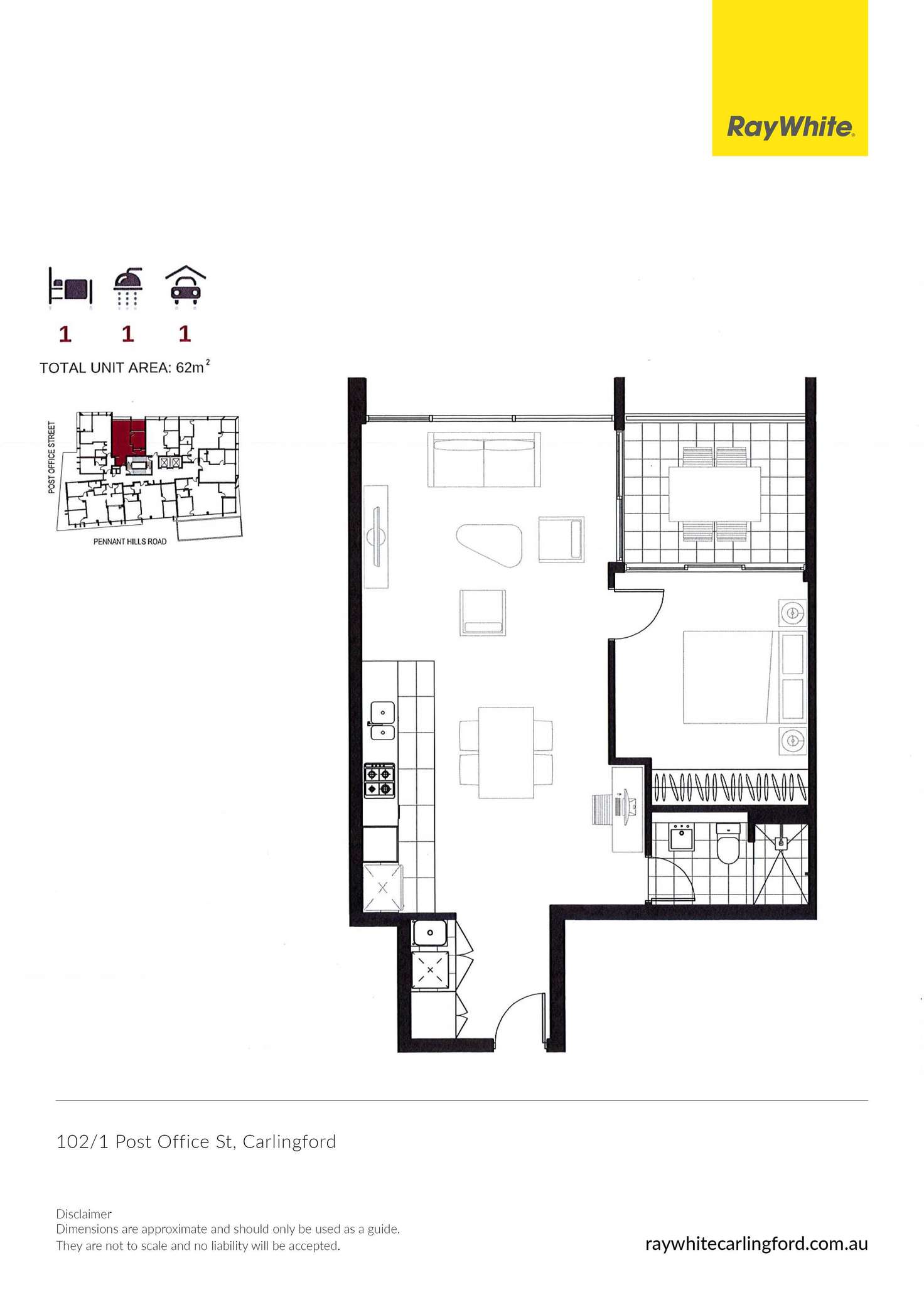 Floorplan of Homely apartment listing, 102/1 Post Office Street, Carlingford NSW 2118