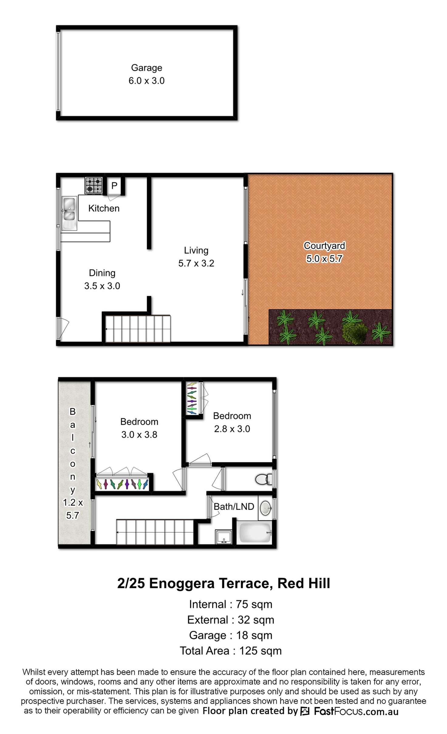 Floorplan of Homely townhouse listing, 2/25 Enoggera Terrace, Red Hill QLD 4059