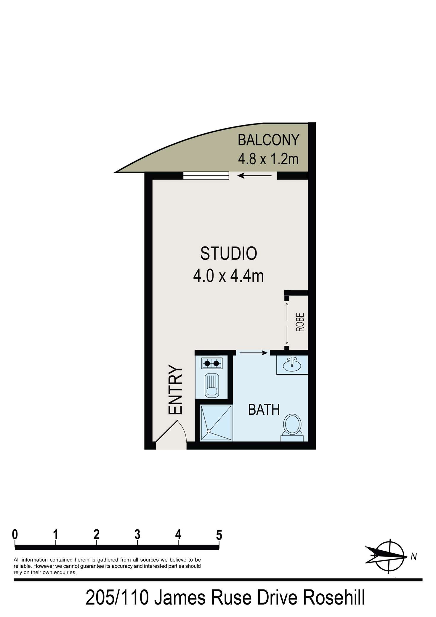 Floorplan of Homely studio listing, 205/110-114 James Ruse Drive, Rosehill NSW 2142