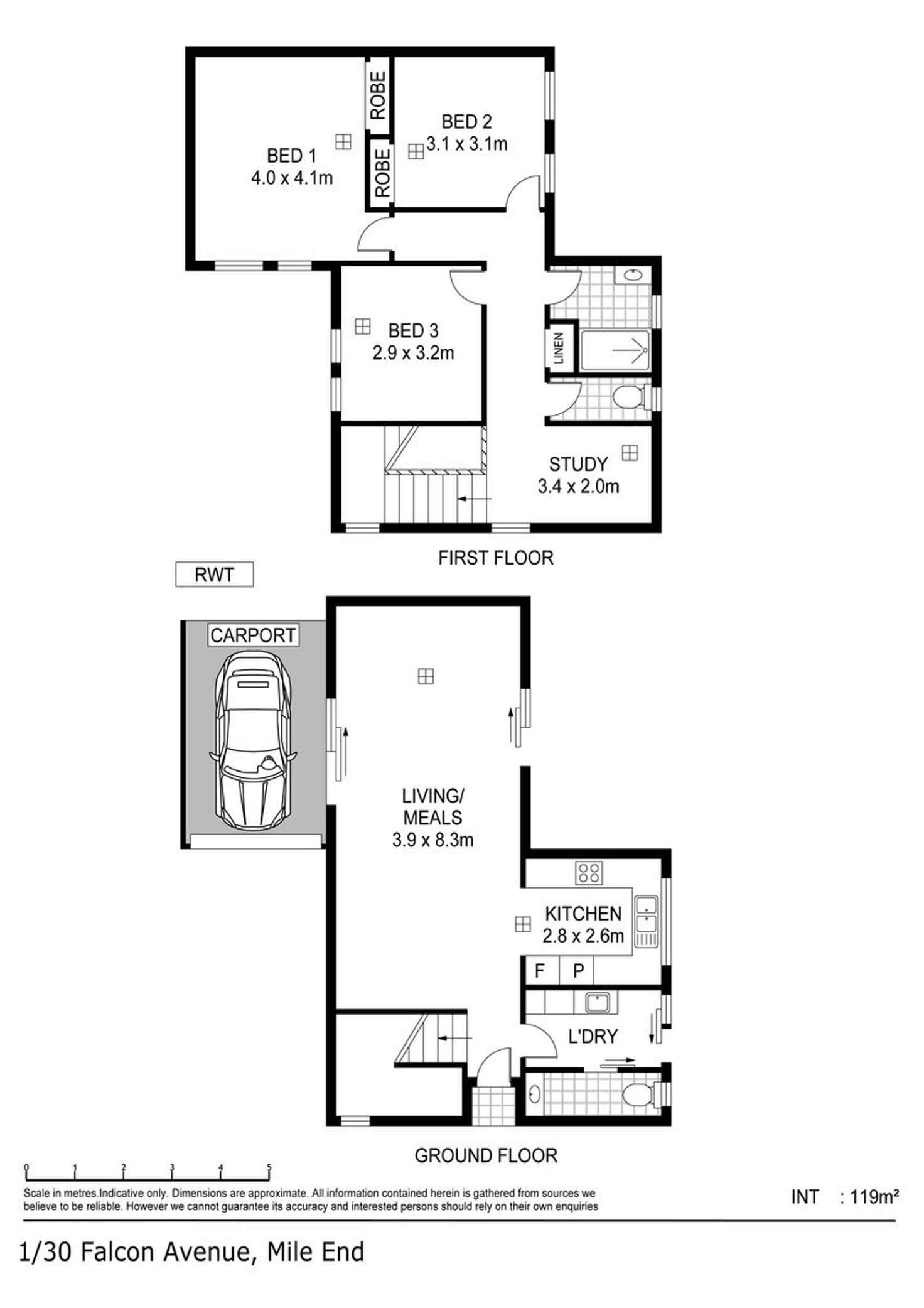 Floorplan of Homely townhouse listing, 1/30 Falcon Avenue, Mile End SA 5031