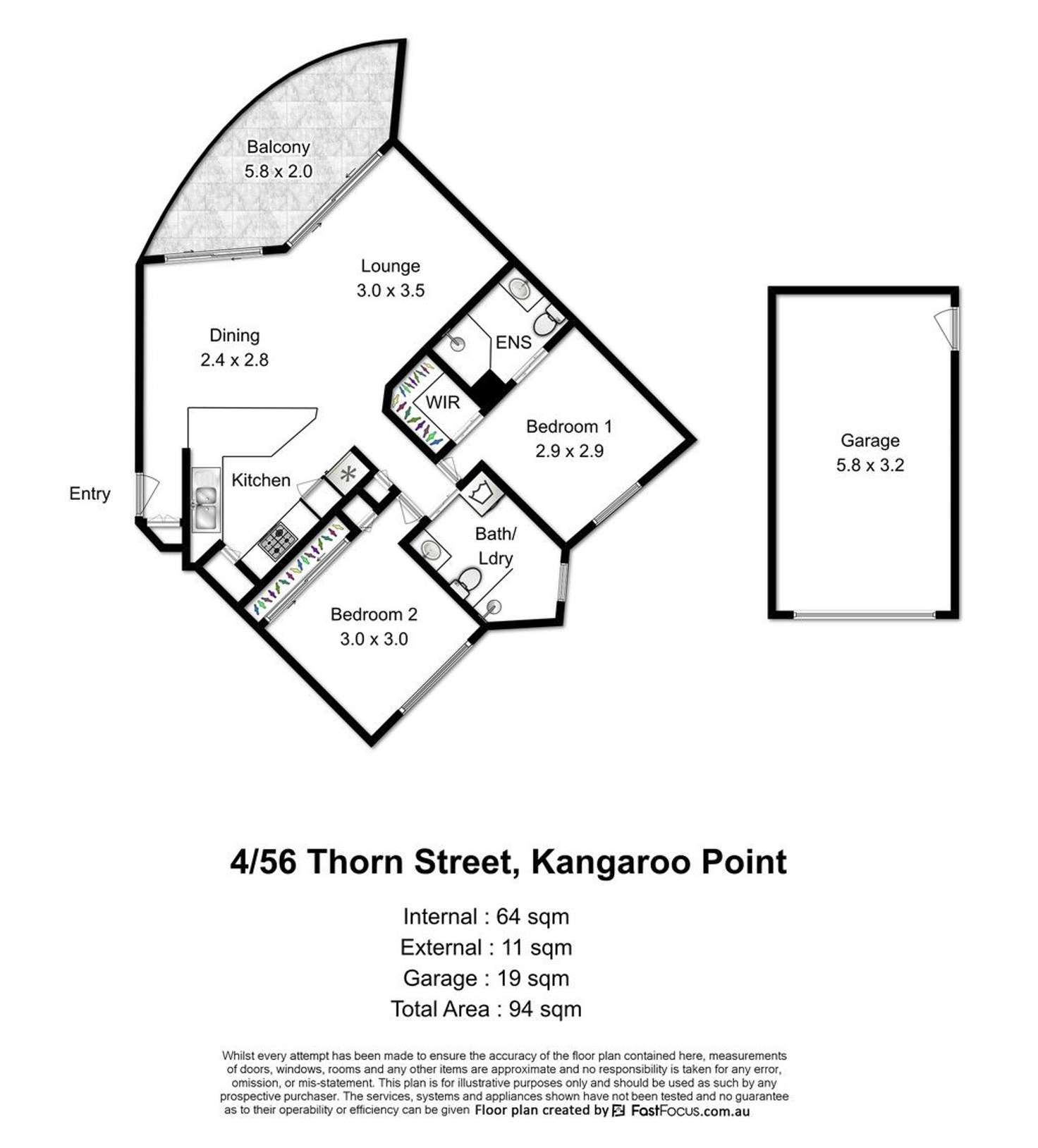 Floorplan of Homely apartment listing, 4/56 Thorn Street, Kangaroo Point QLD 4169