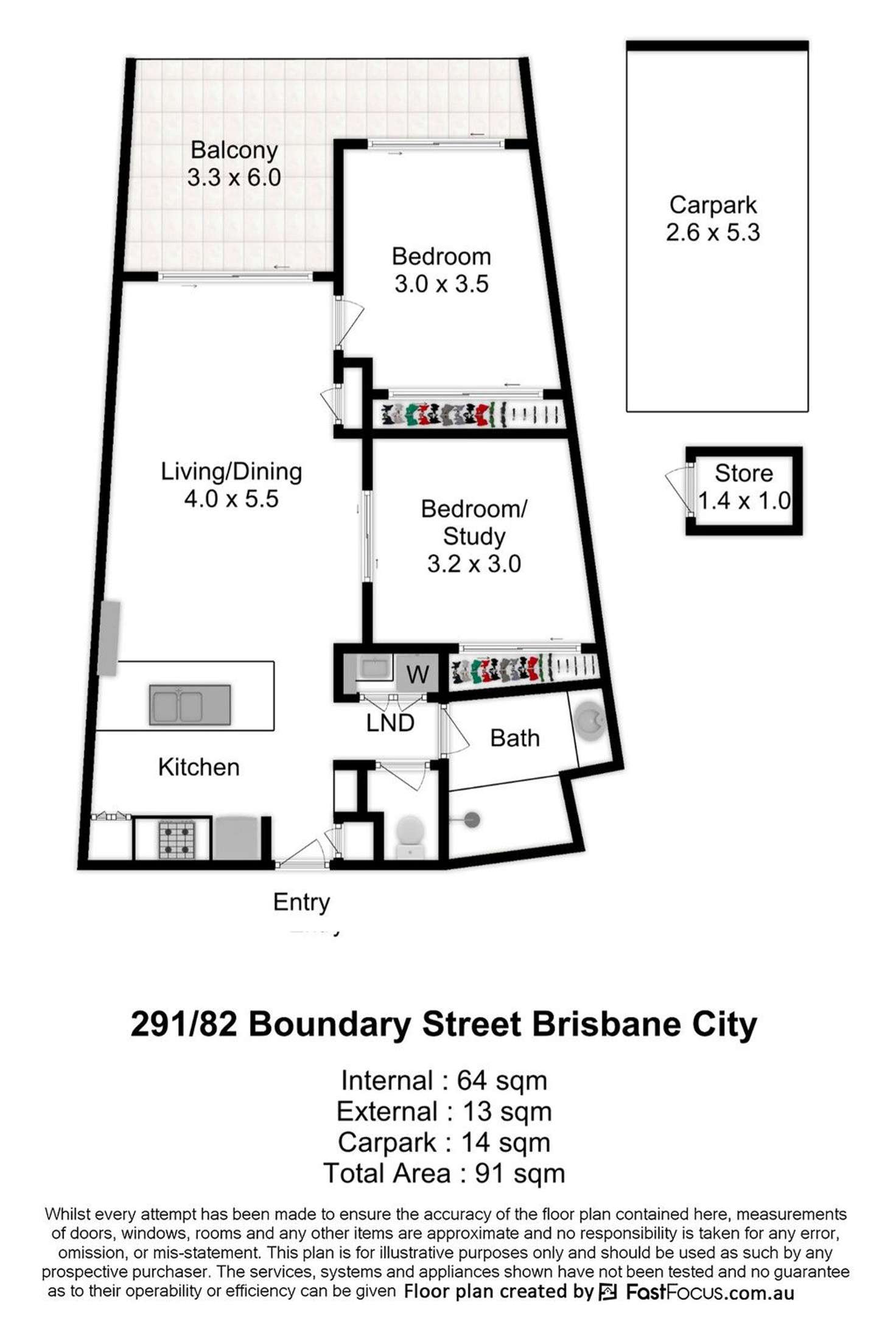 Floorplan of Homely apartment listing, 291/82 Boundary Street, Brisbane City QLD 4000