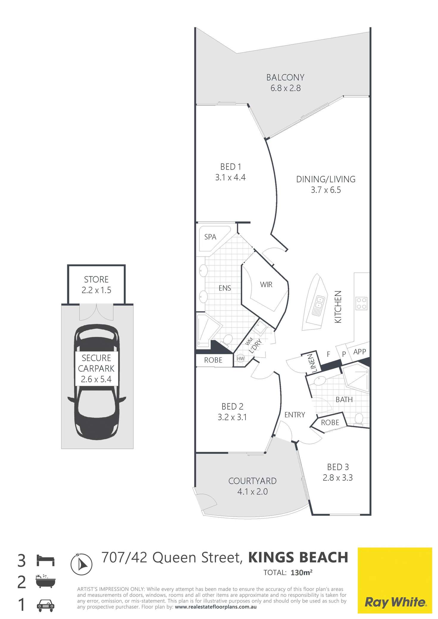 Floorplan of Homely unit listing, Unit 707/42 Queen Street, Kings Beach QLD 4551