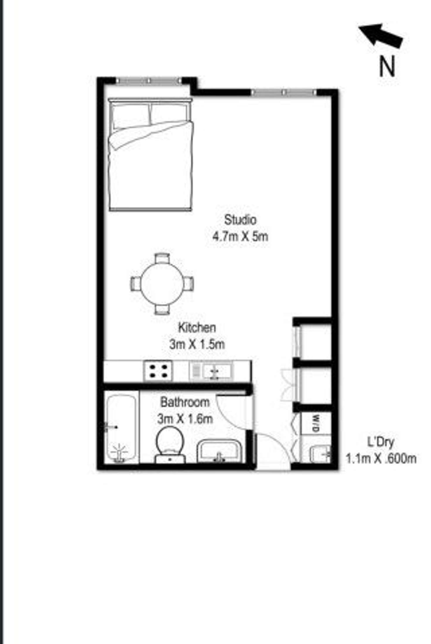 Floorplan of Homely studio listing, 107/1 Phillip Street, Petersham NSW 2049