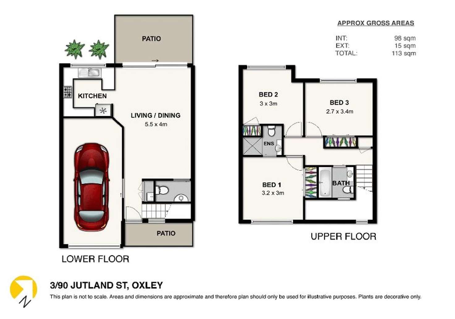 Floorplan of Homely townhouse listing, 3/90 Jutland Street, Oxley QLD 4075