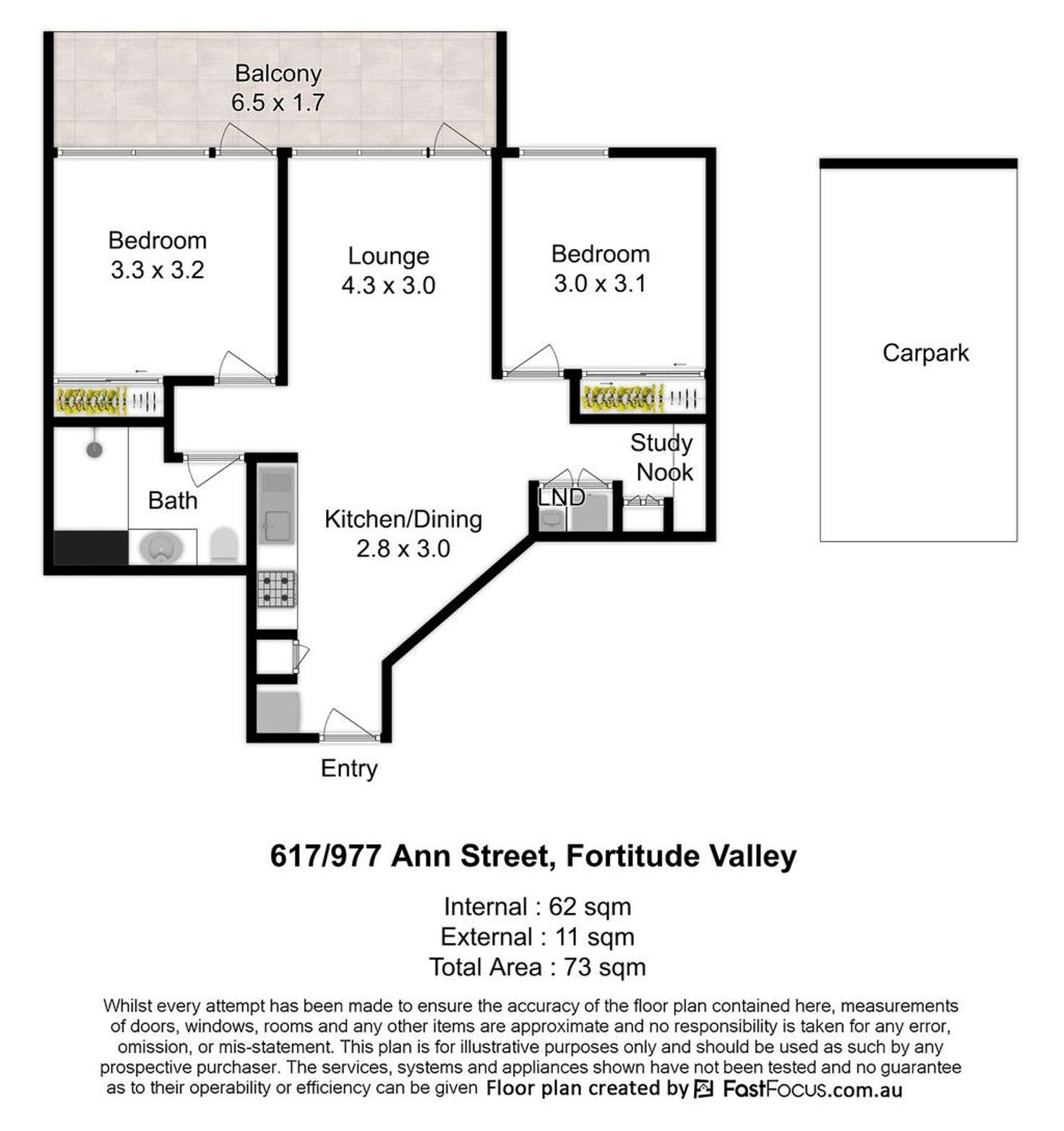 Floorplan of Homely apartment listing, 617/977 Ann Street, Fortitude Valley QLD 4006