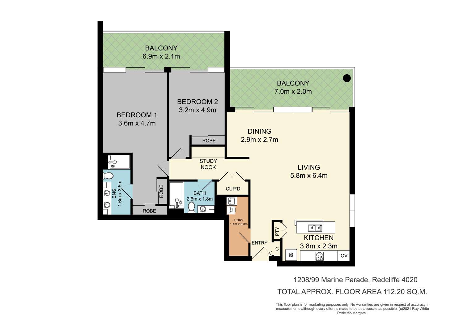 Floorplan of Homely unit listing, 1208/99 Marine Parade, Redcliffe QLD 4020