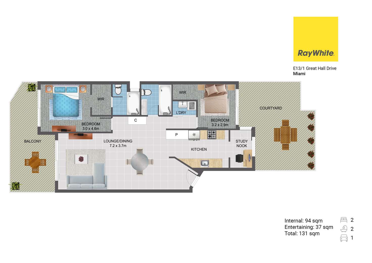 Floorplan of Homely unit listing, E13/1 Great Hall Drive, Miami QLD 4220