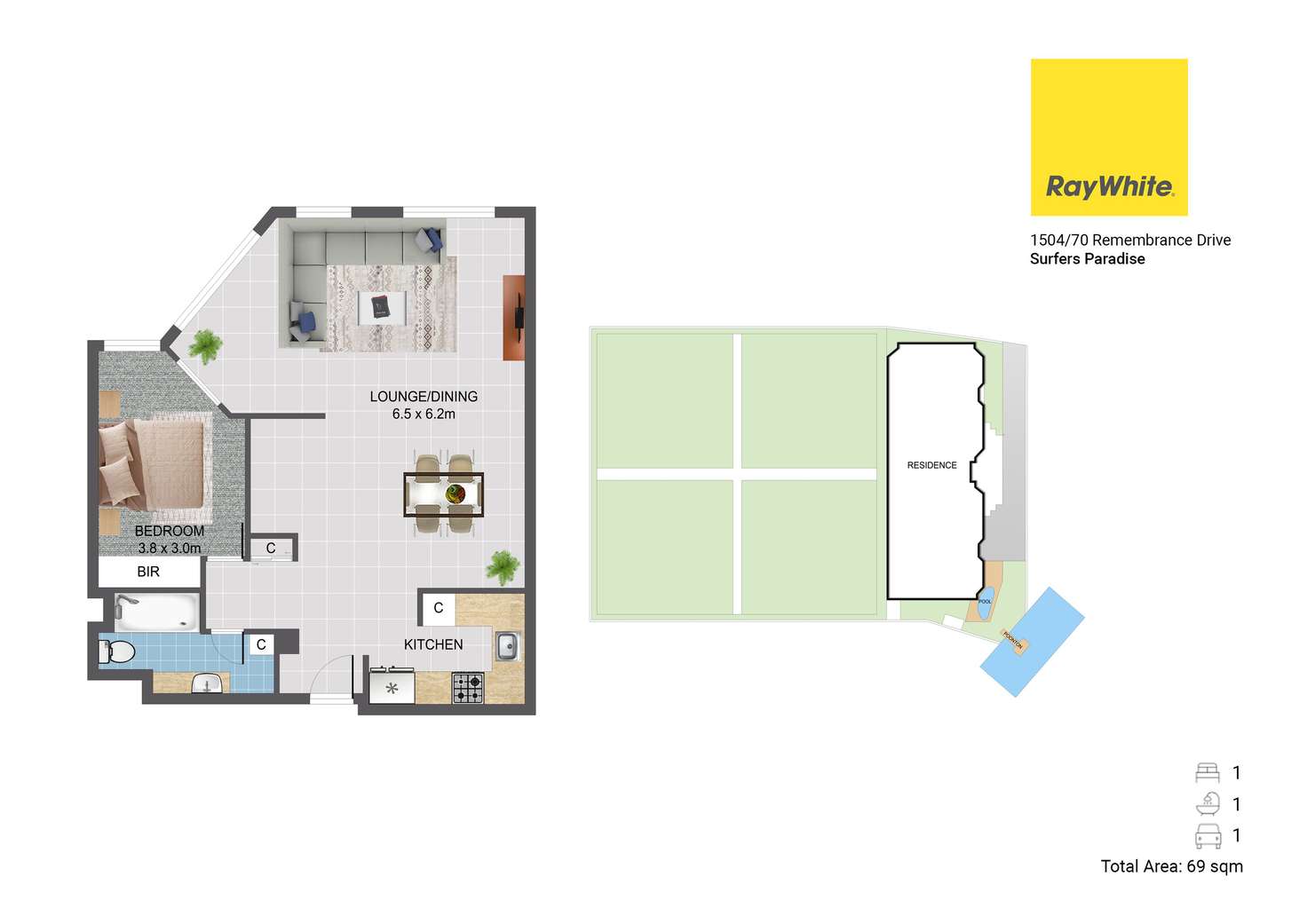 Floorplan of Homely unit listing, 1504/70 Remembrance Drive, Surfers Paradise QLD 4217