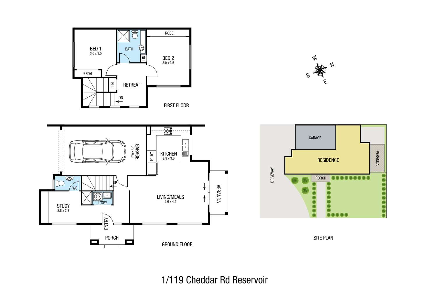 Floorplan of Homely townhouse listing, 1/119 Cheddar Road, Reservoir VIC 3073