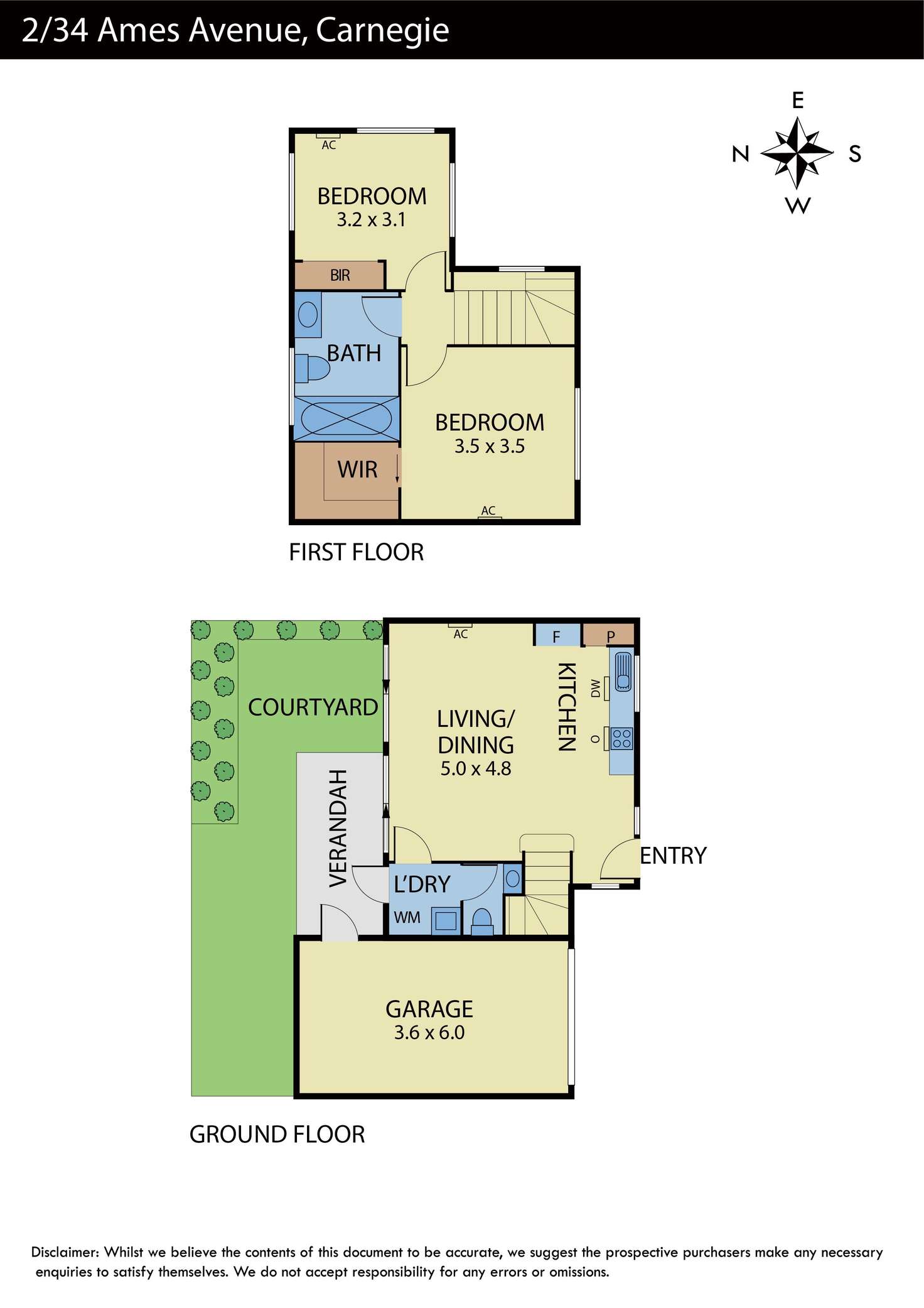 Floorplan of Homely townhouse listing, 2/34 Ames Avenue, Carnegie VIC 3163