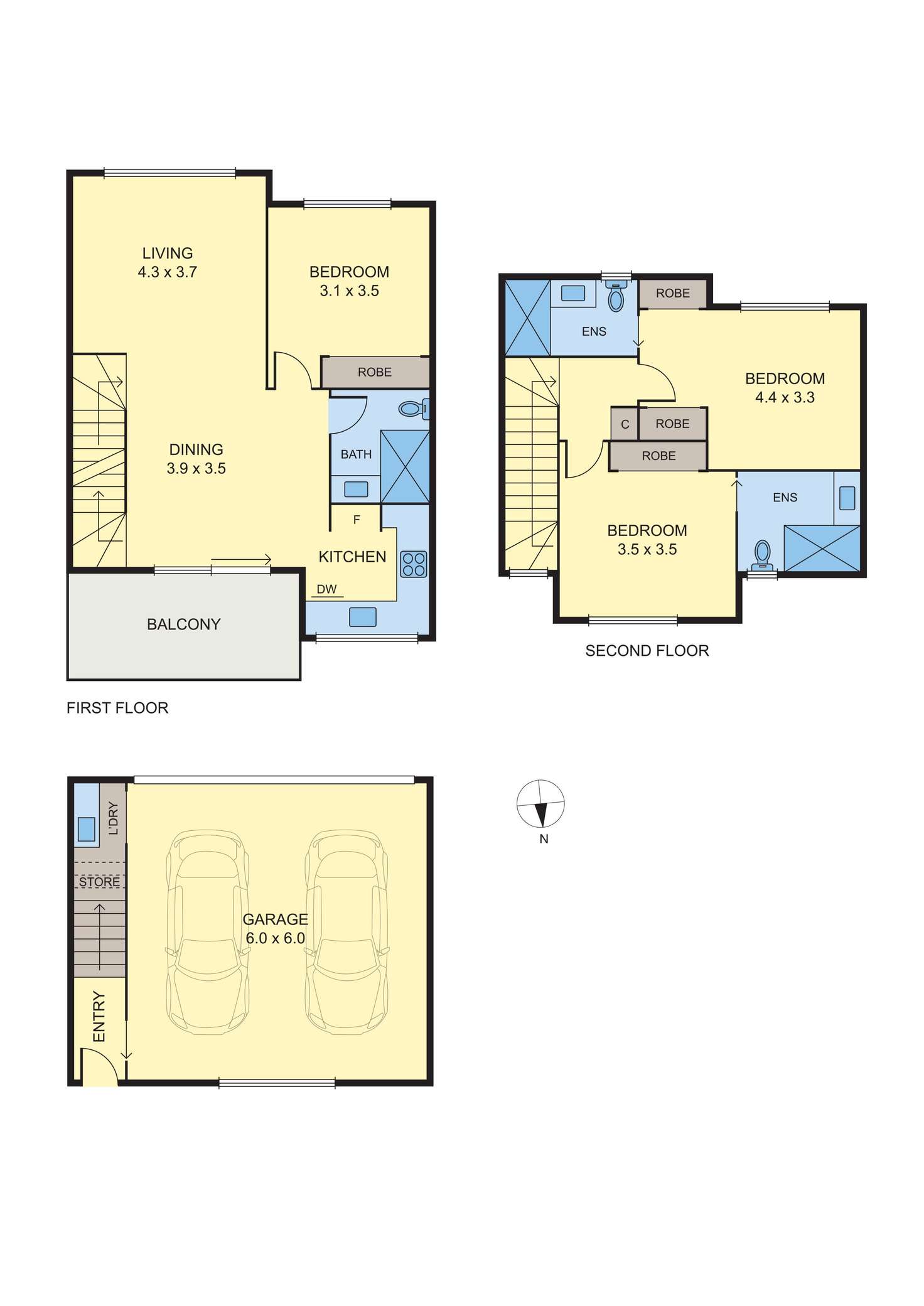 Floorplan of Homely townhouse listing, 3/6 Walker Street, Moonee Ponds VIC 3039