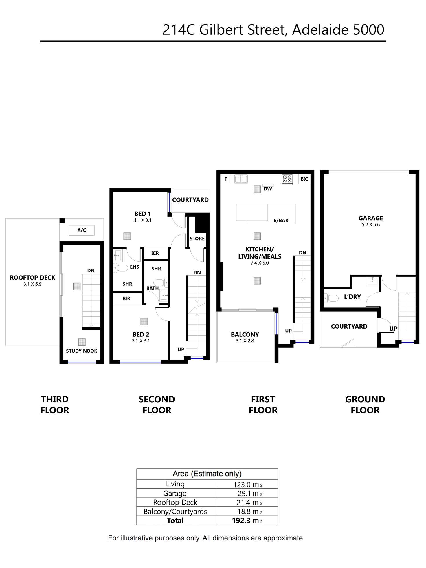 Floorplan of Homely townhouse listing, 214C Gilbert Street, Adelaide SA 5000