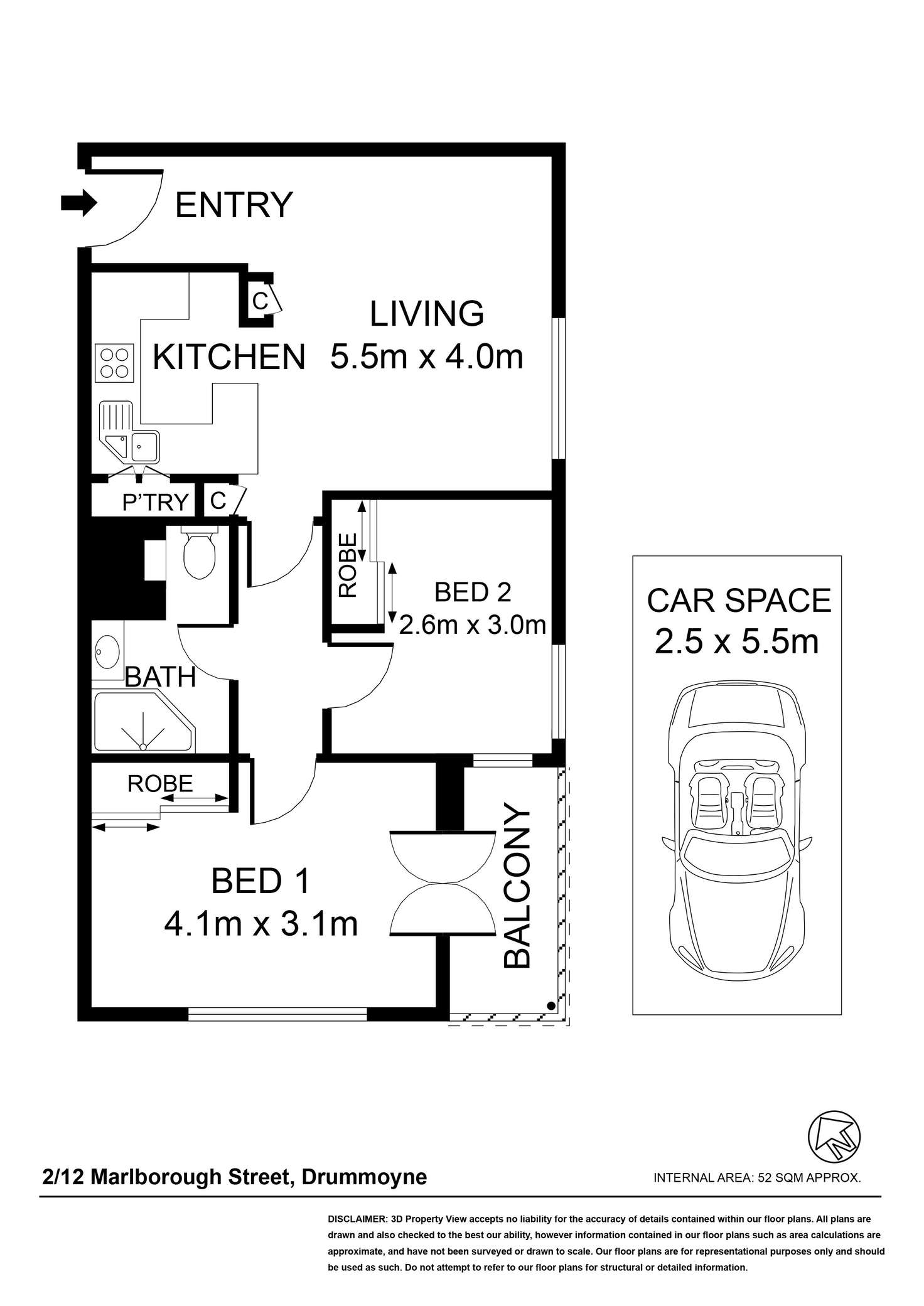 Floorplan of Homely apartment listing, 2/12 Marlborough Street, Drummoyne NSW 2047