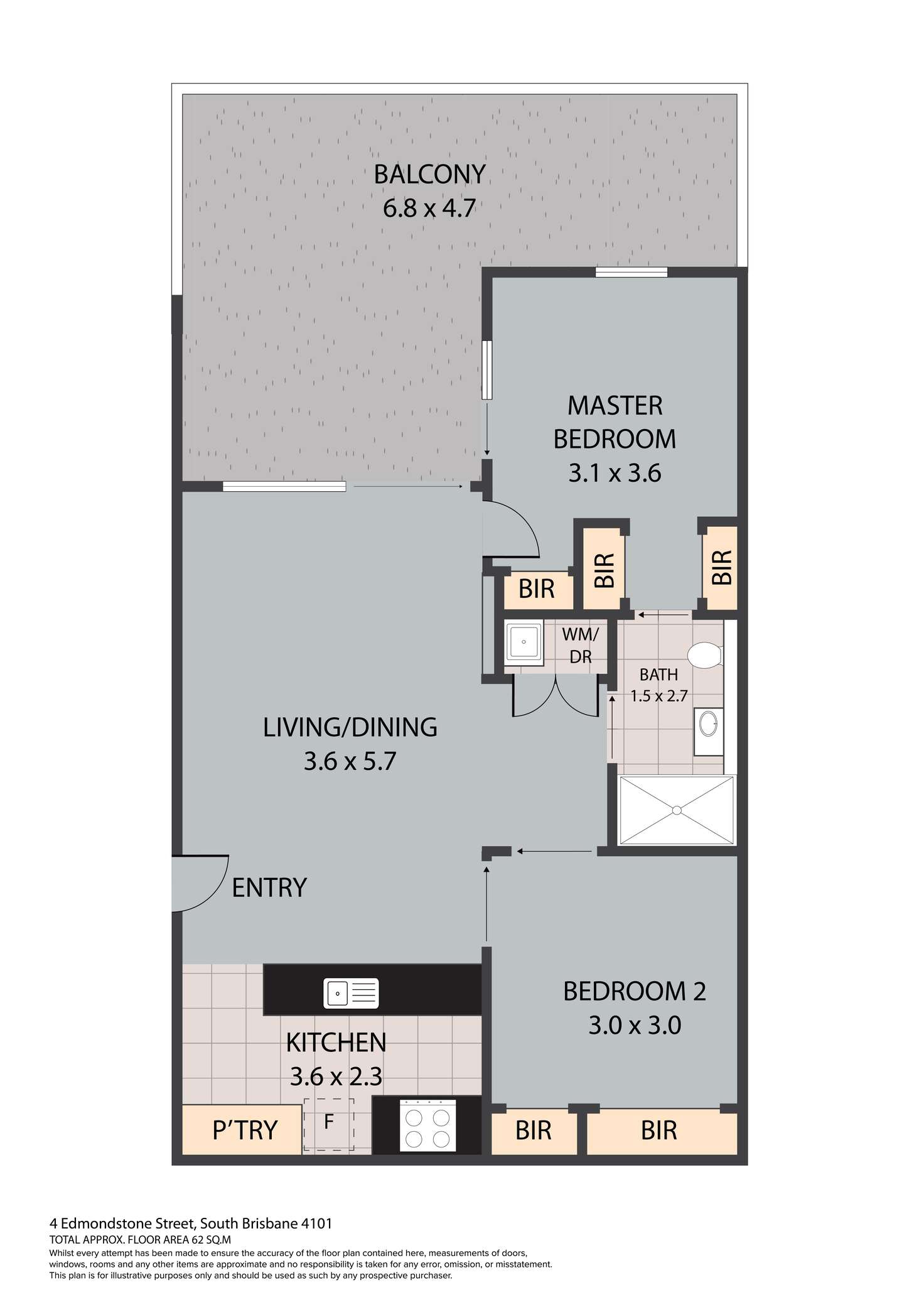 Floorplan of Homely apartment listing, 612/2-4 Edmondstone Street, South Brisbane QLD 4101