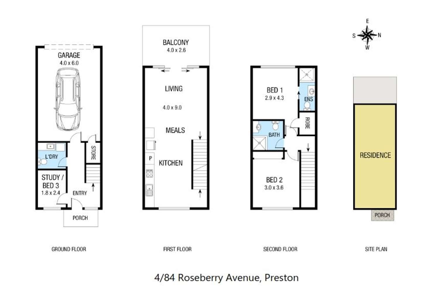 Floorplan of Homely townhouse listing, 4/84 Roseberry Avenue, Preston VIC 3072