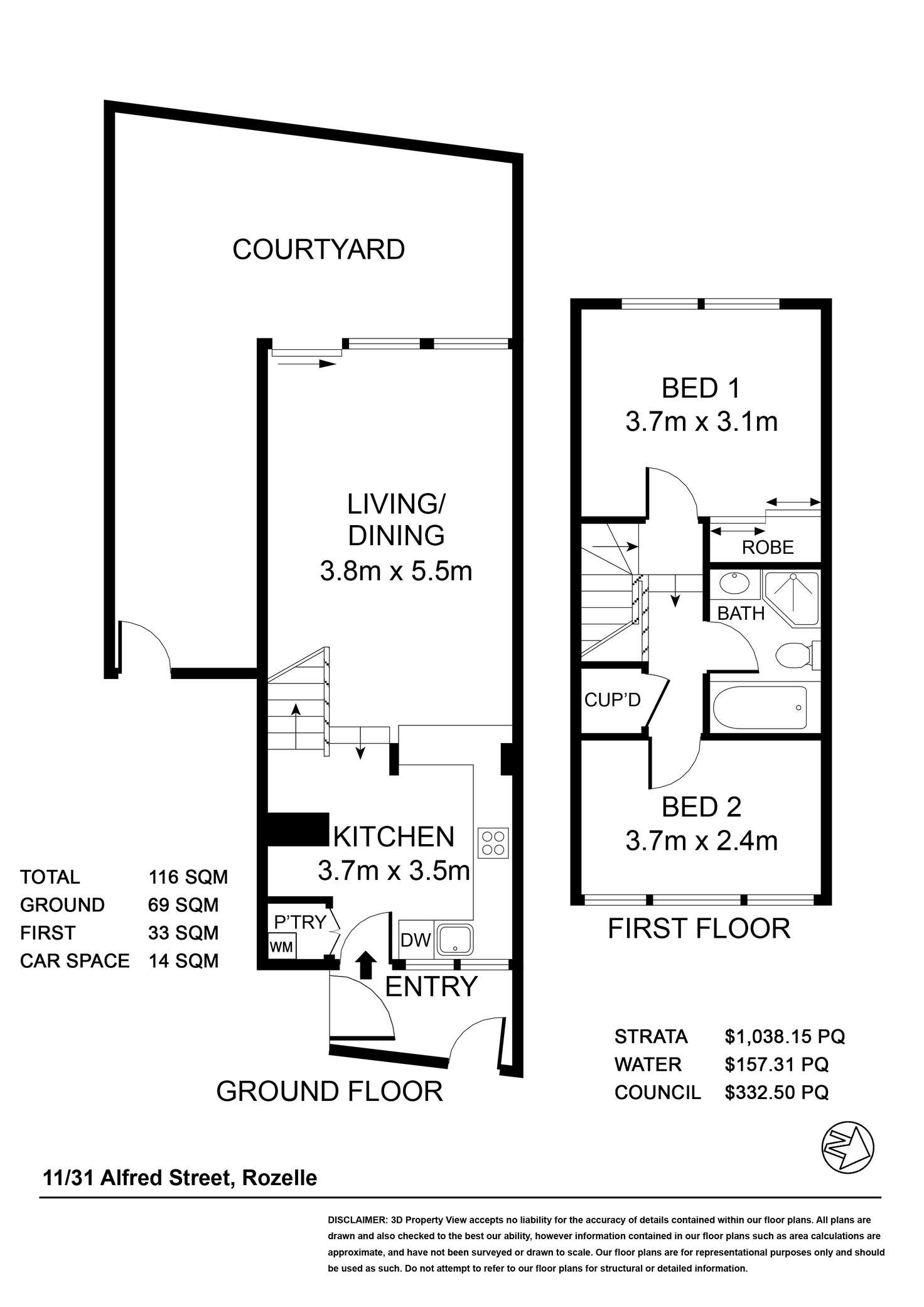 Floorplan of Homely townhouse listing, 11/31 Alfred Street, Rozelle NSW 2039