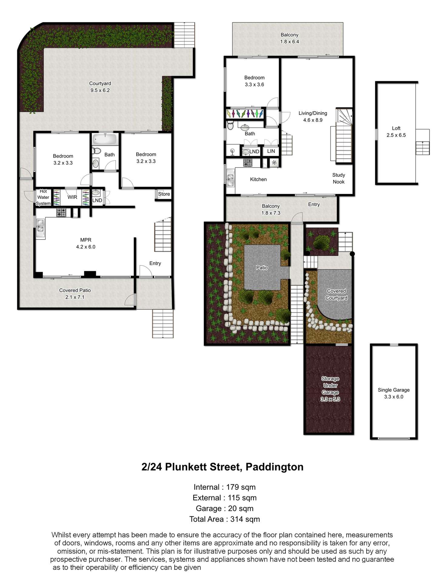 Floorplan of Homely townhouse listing, 2/24 Plunkett Street, Paddington QLD 4064