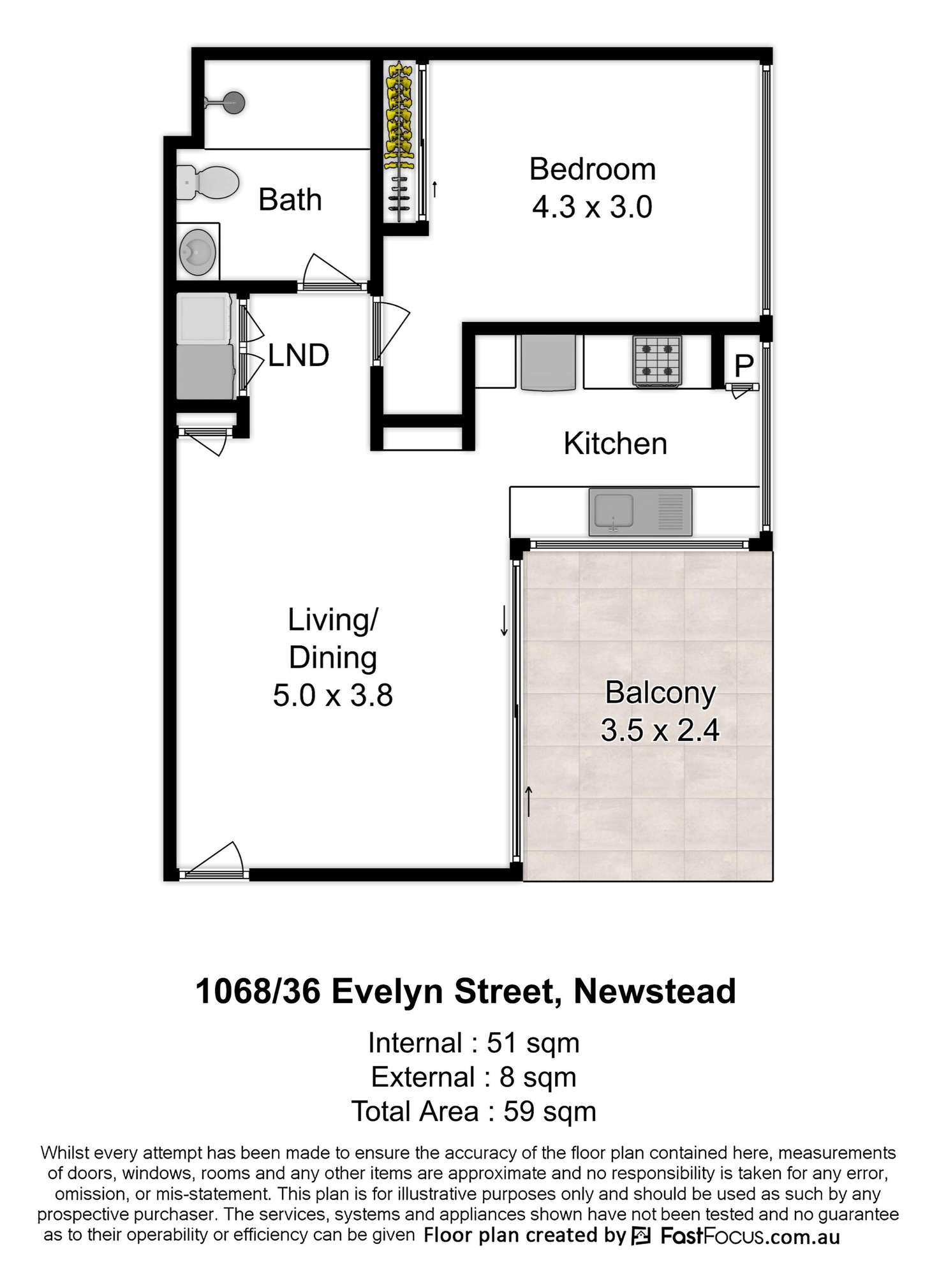 Floorplan of Homely apartment listing, 1068/36 Evelyn Street, Newstead QLD 4006