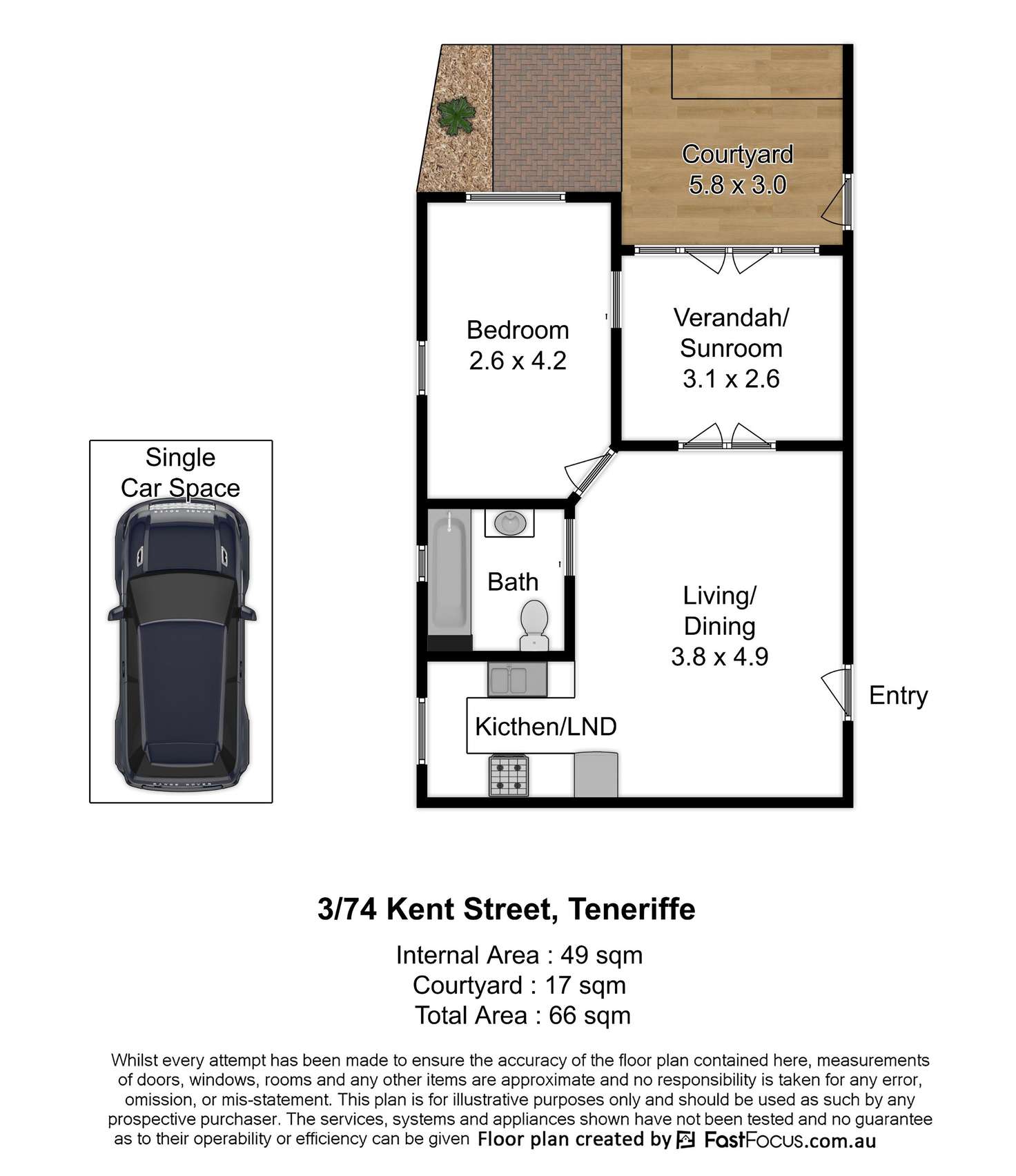 Floorplan of Homely apartment listing, 3/74 Kent Street, New Farm QLD 4005