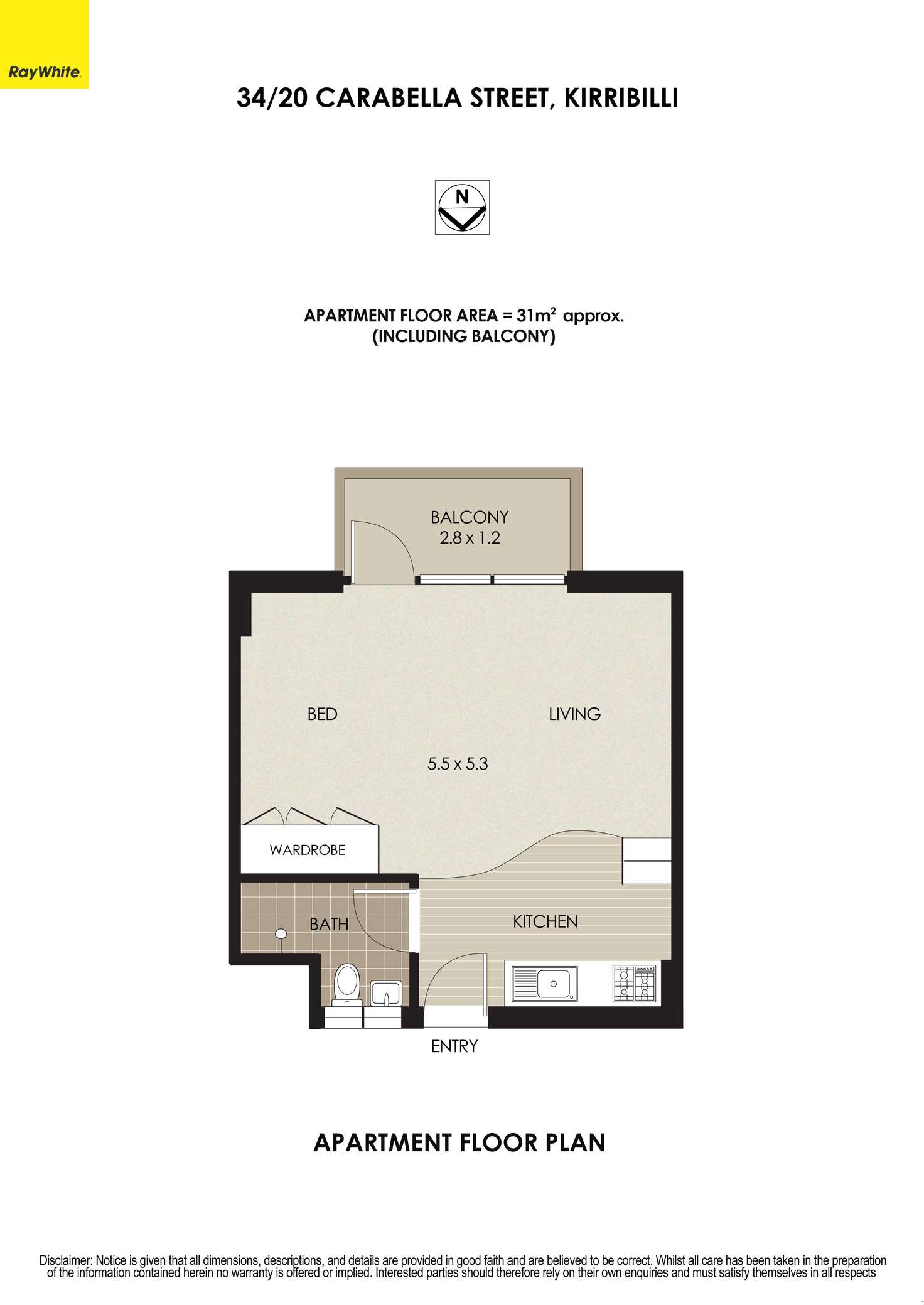 Floorplan of Homely studio listing, 34/20 Carabella Street, Kirribilli NSW 2061