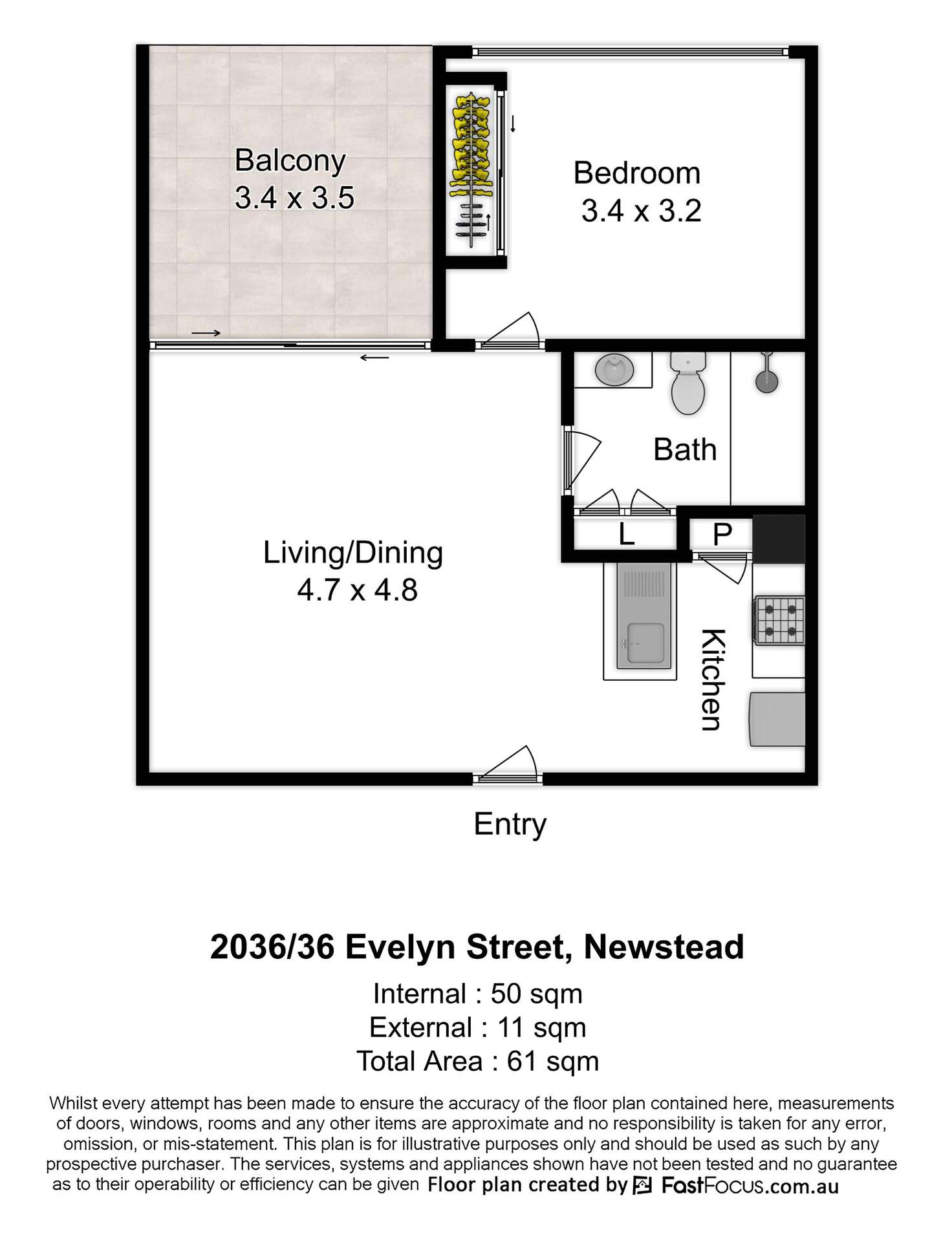 Floorplan of Homely apartment listing, 2036/36 Austin Street, Newstead QLD 4006