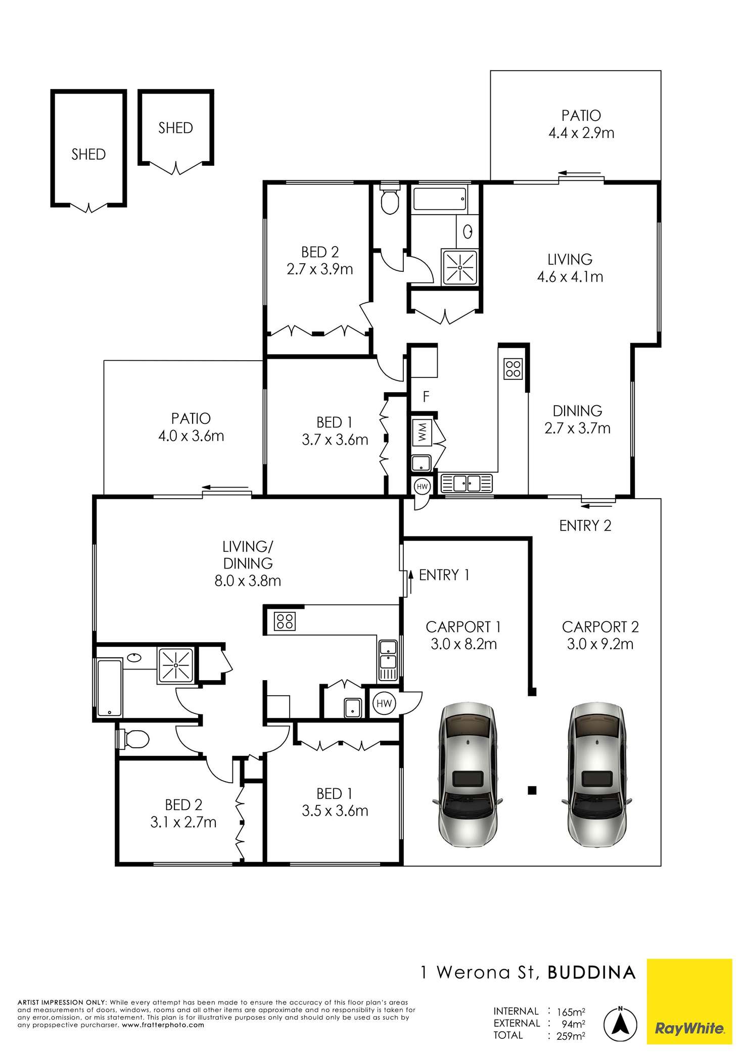Floorplan of Homely semiDetached listing, 1 Werona Street, Buddina QLD 4575