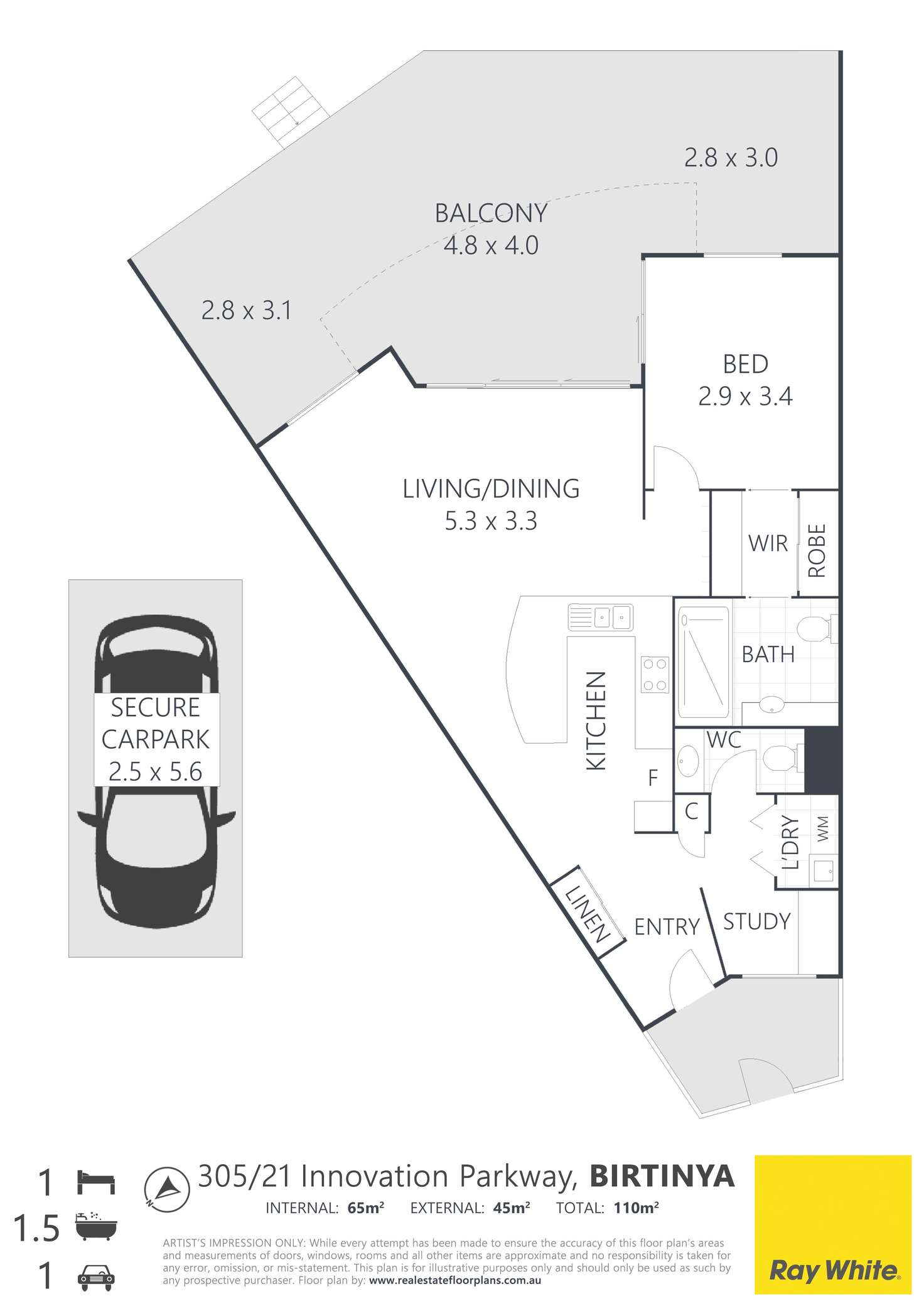 Floorplan of Homely unit listing, 305/21 Innovation Parkway, Birtinya QLD 4575