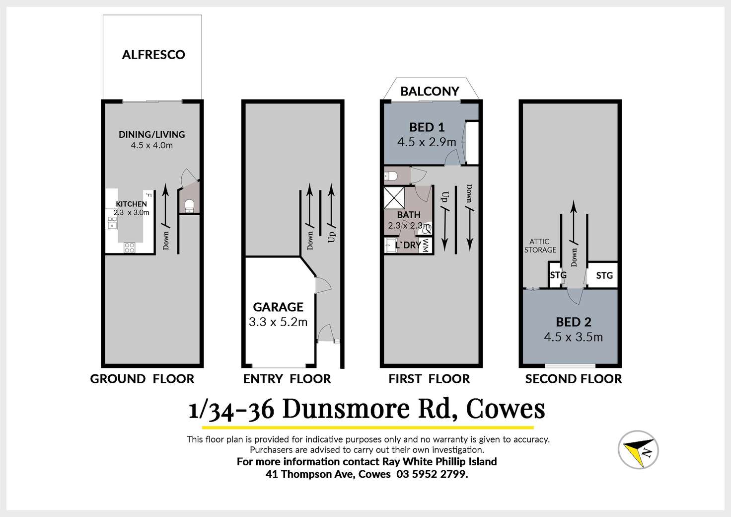 Floorplan of Homely townhouse listing, 1/34-36 Dunsmore Road, Cowes VIC 3922