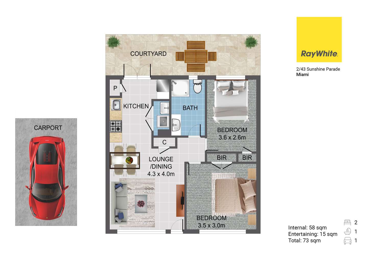 Floorplan of Homely villa listing, 2/43 Sunshine Parade, Miami QLD 4220