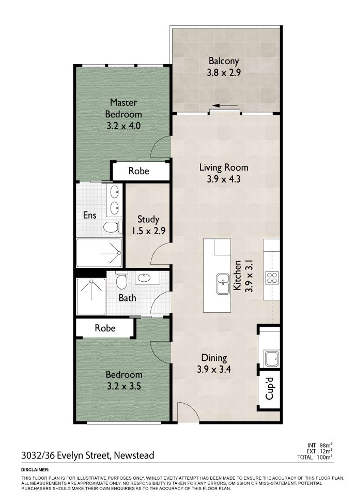 Floorplan of Homely apartment listing, 3032/36 Evelyn Street, Newstead QLD 4006