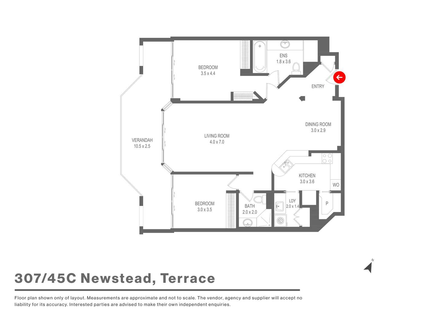 Floorplan of Homely apartment listing, 307/45C Newstead Terrace, Newstead QLD 4006