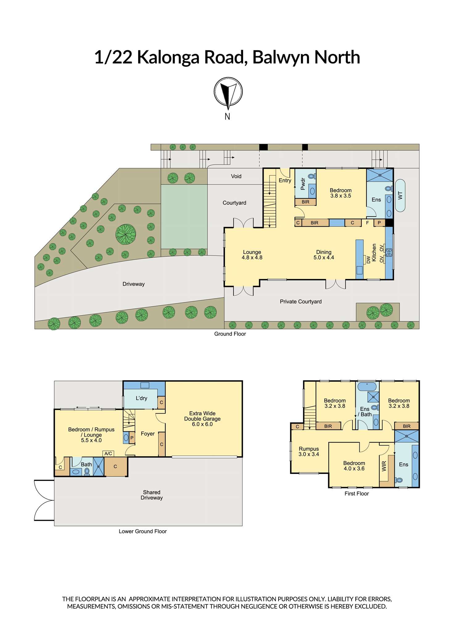 Floorplan of Homely townhouse listing, 1/22 Kalonga Road, Balwyn North VIC 3104