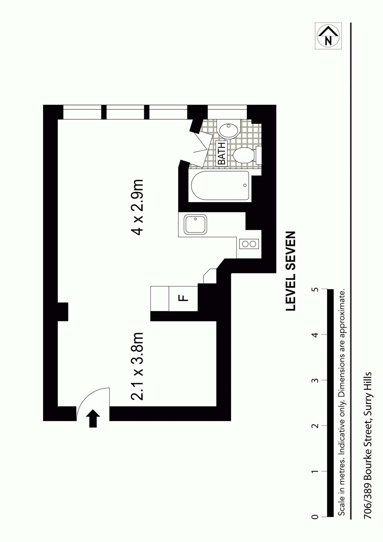 Floorplan of Homely studio listing, 706/389 Bourke St, Darlinghurst NSW 2010