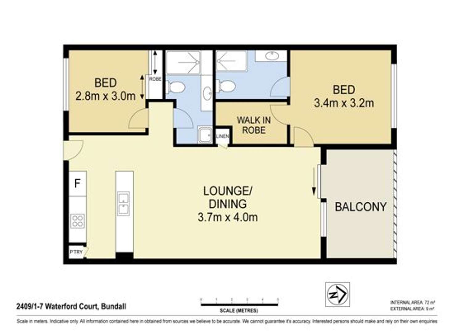 Floorplan of Homely apartment listing, Unit 2409, 1-7 Waterford Court, Bundall QLD 4217