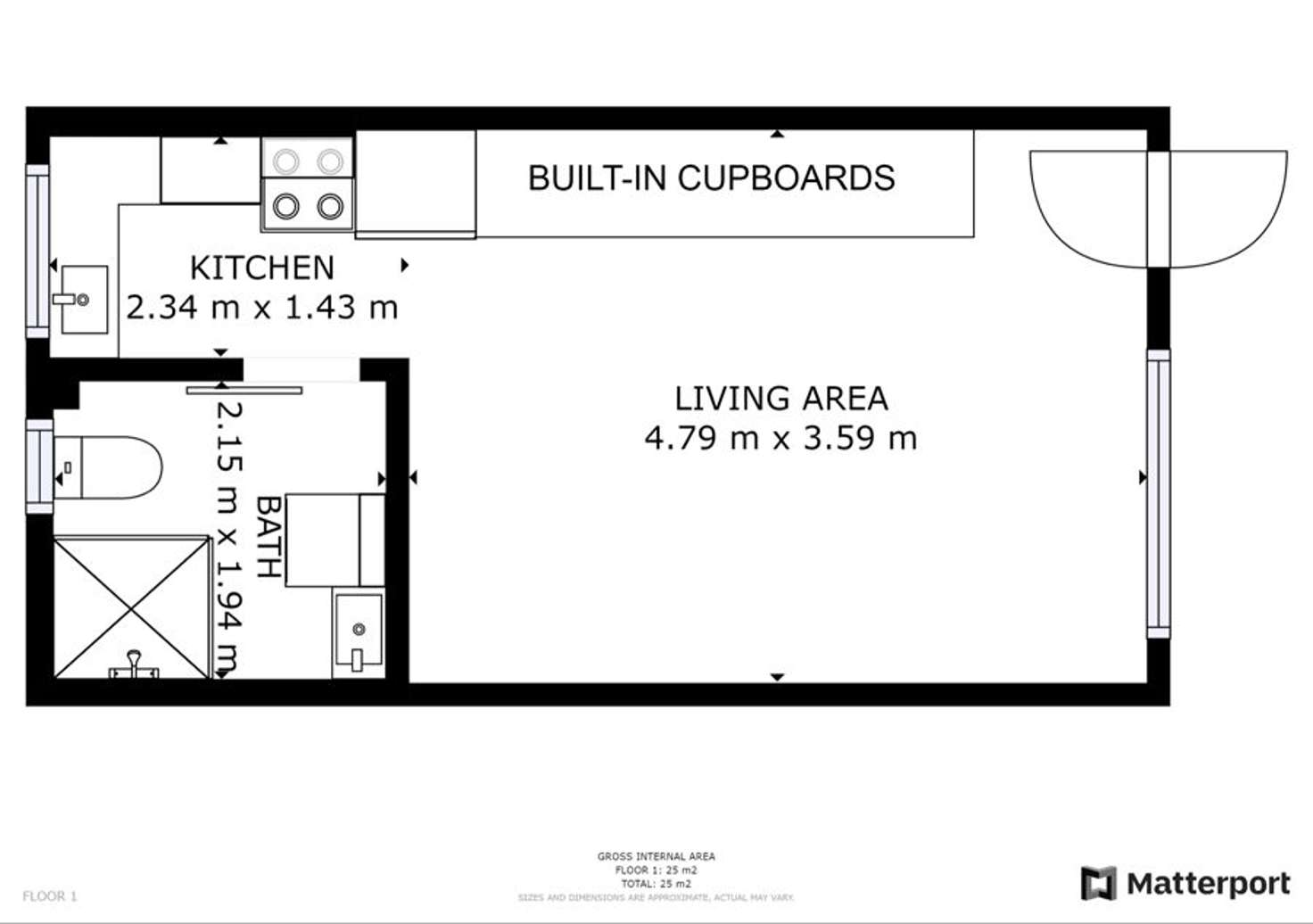 Floorplan of Homely studio listing, 18/134 First Ave, Sawtell NSW 2452