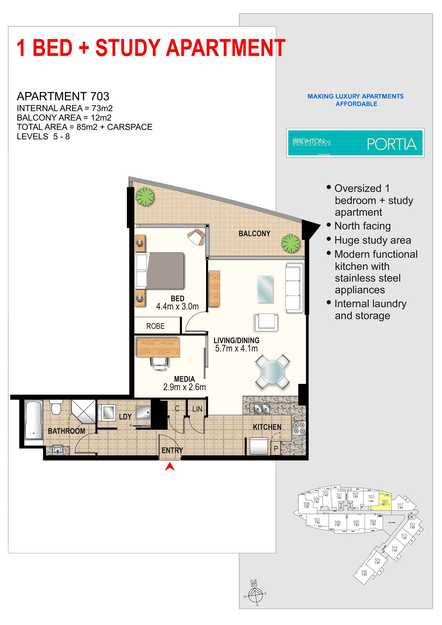 Floorplan of Homely apartment listing, 703/2 Aqua Street, Southport QLD 4215