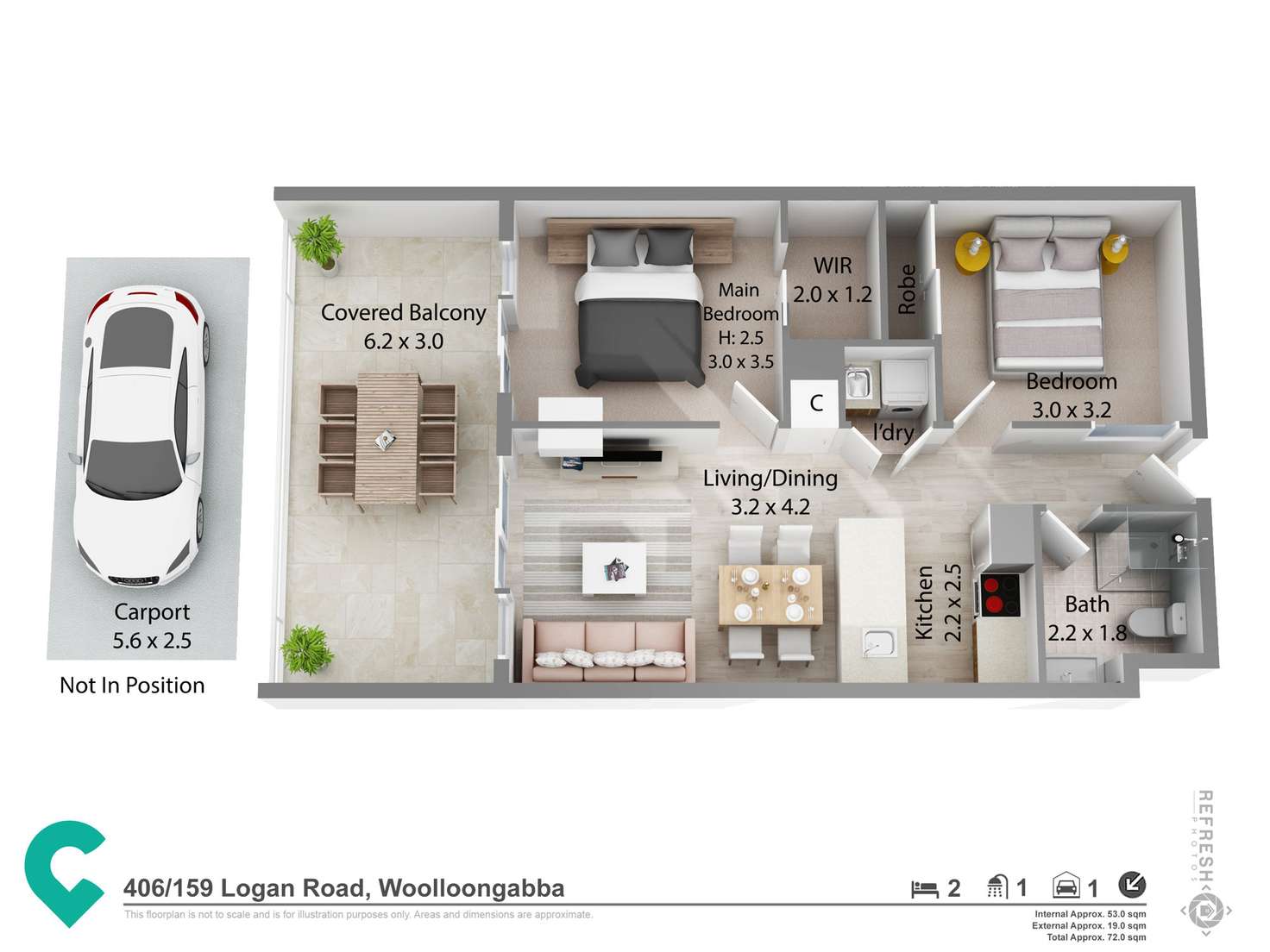 Floorplan of Homely unit listing, 406/159 Logan Road, Woolloongabba QLD 4102