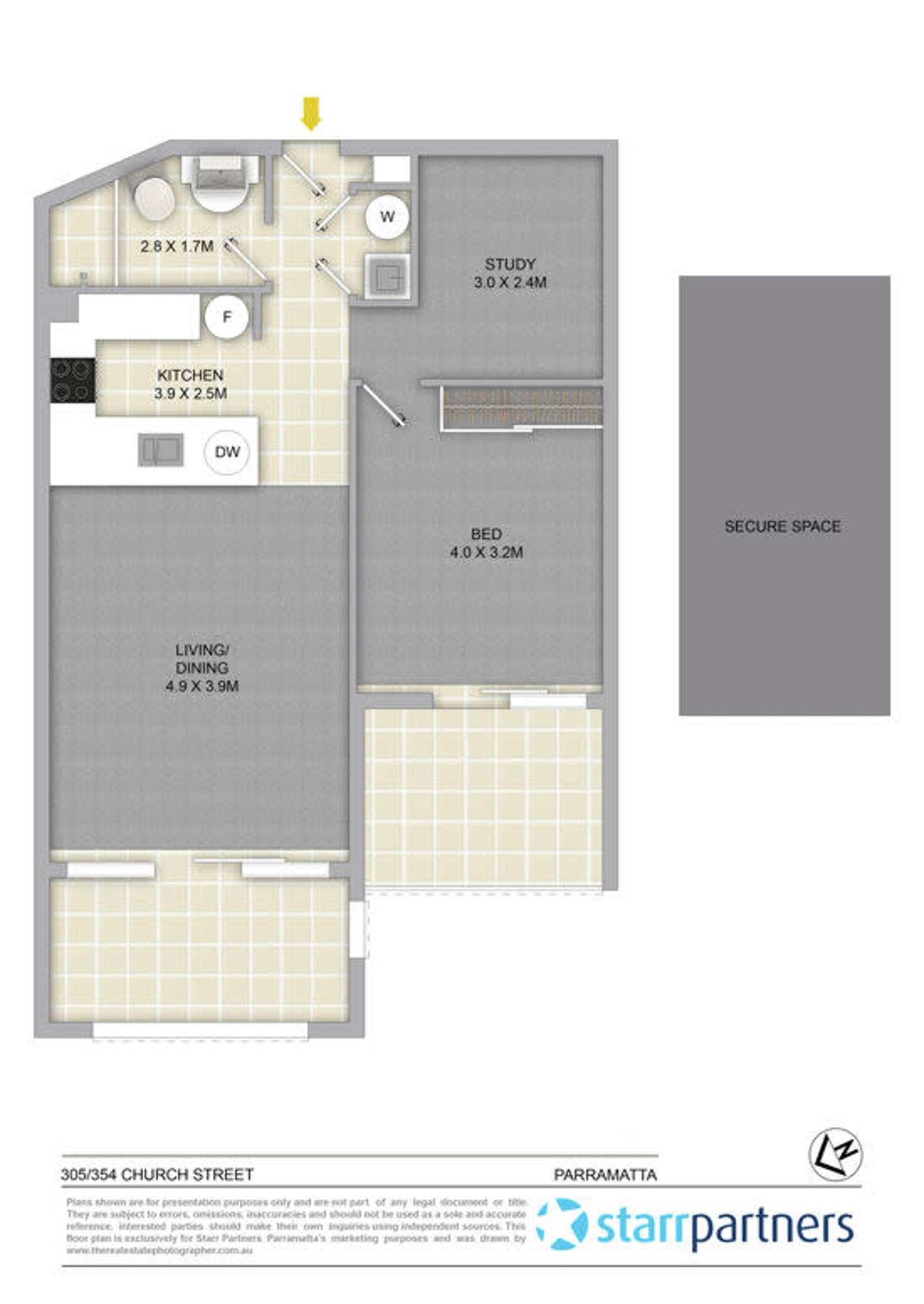 Floorplan of Homely apartment listing, 305/354 Church Street, Parramatta NSW 2150