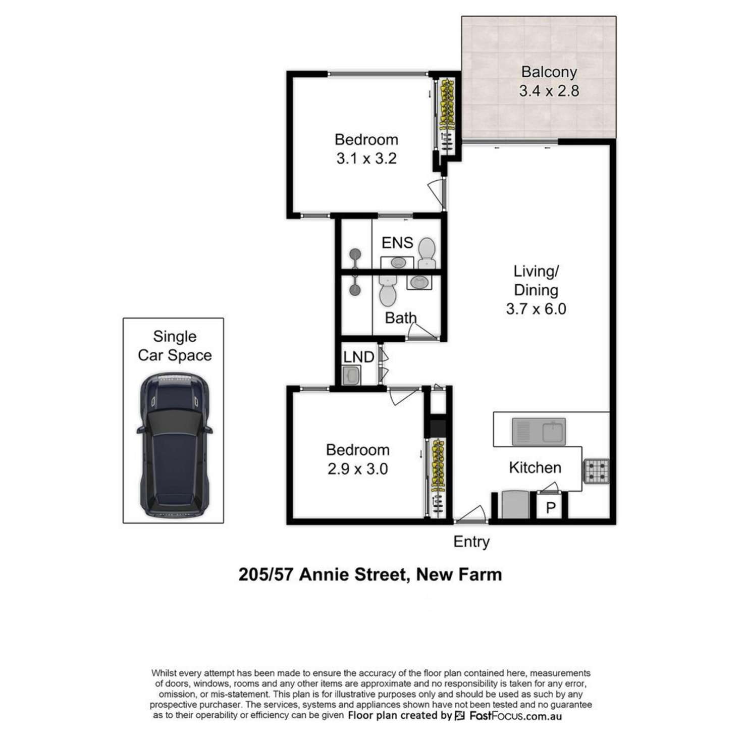 Floorplan of Homely apartment listing, 205/57 Annie Street, New Farm QLD 4005