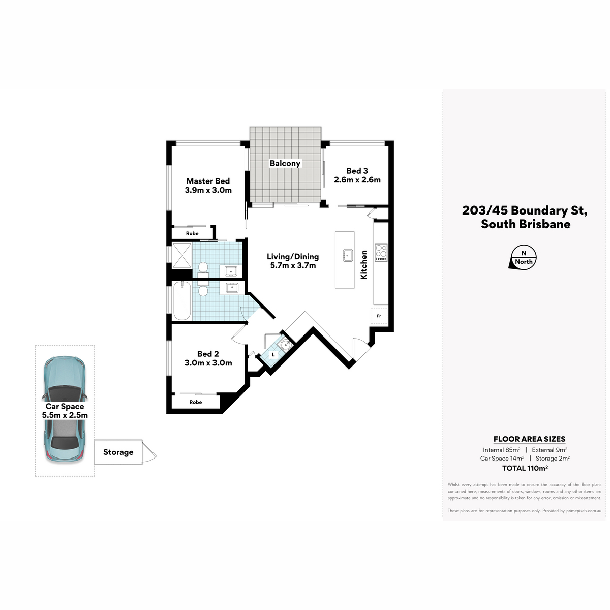 Floorplan of Homely unit listing, 203/45 Boundary Street, South Brisbane QLD 4101