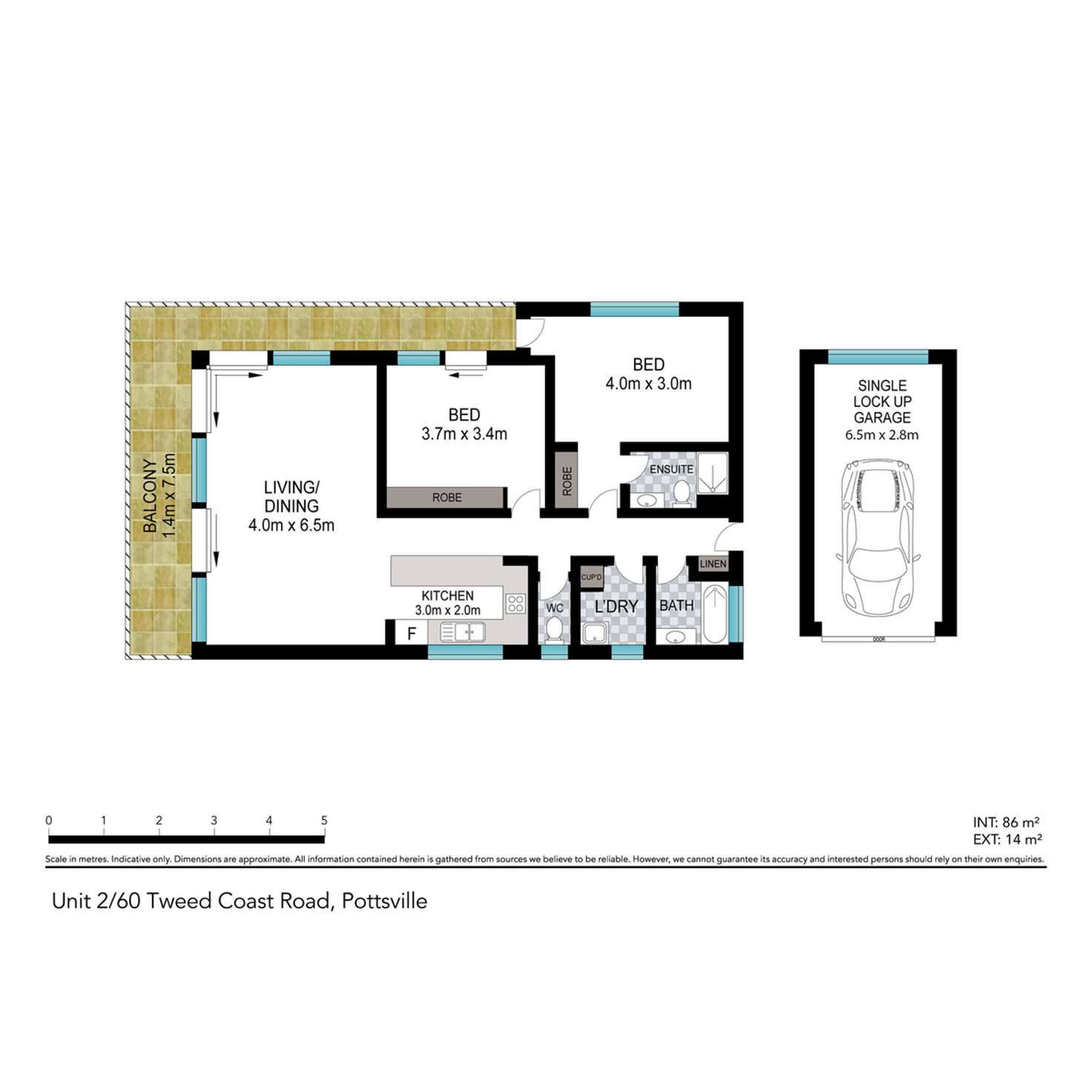 Floorplan of Homely unit listing, 2/60 Tweed Coast Road, Pottsville NSW 2489