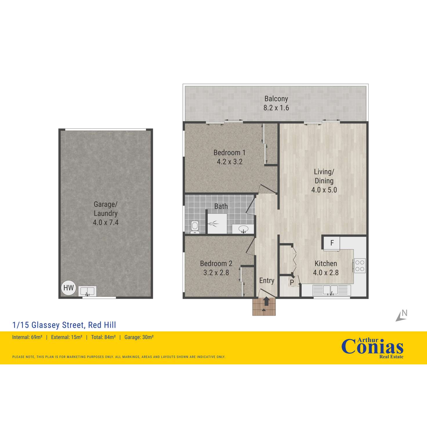 Floorplan of Homely unit listing, 1/15 Glassey Street, Red Hill QLD 4059