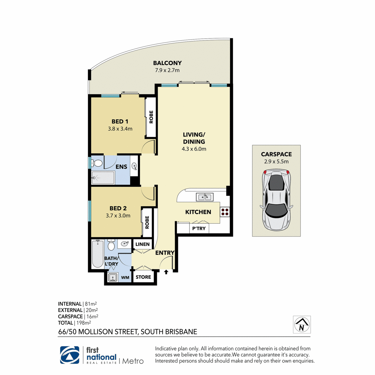Floorplan of Homely apartment listing, 66/50 Mollison Street, South Brisbane QLD 4101